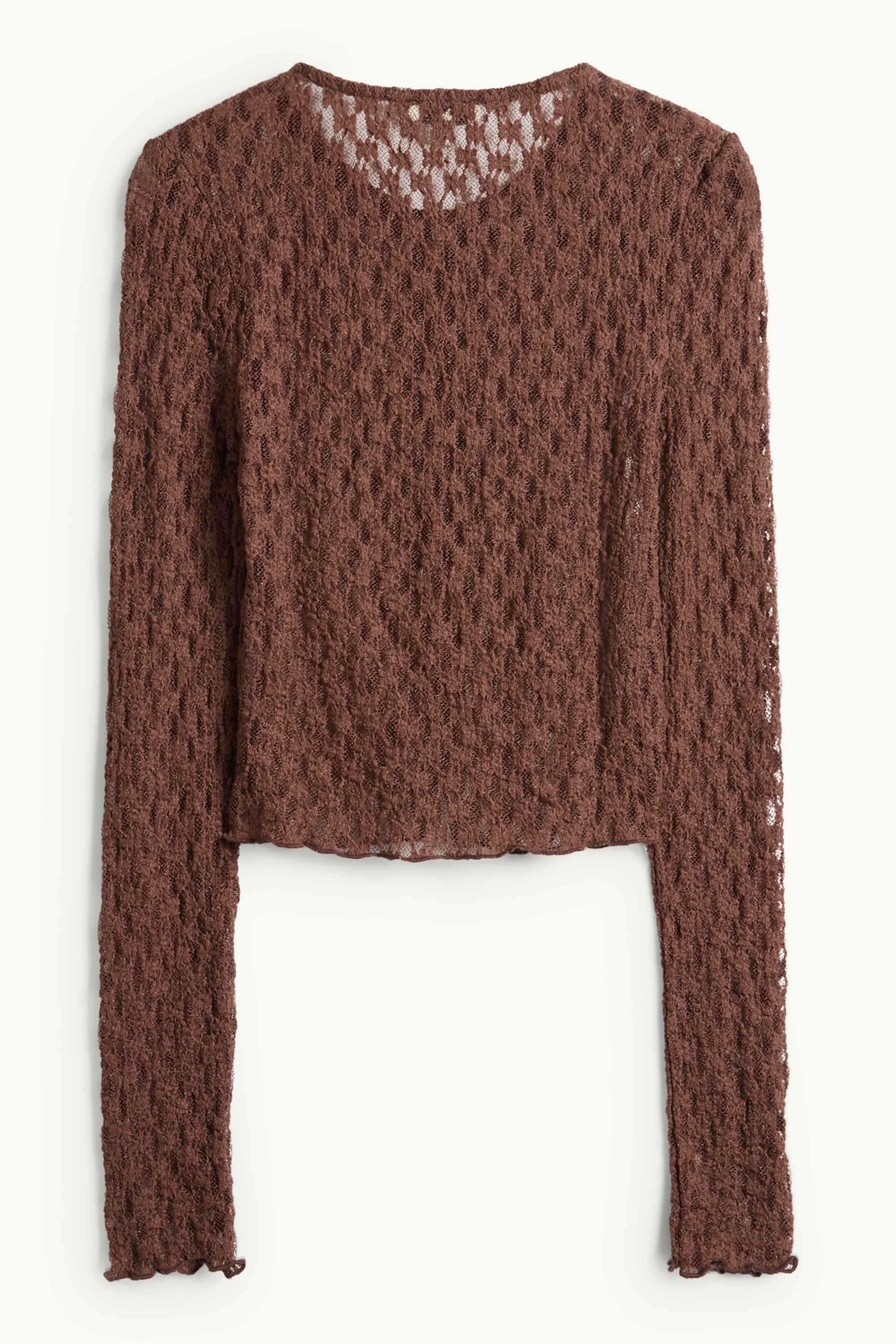 Cropped long sleeve top - slim fit dark brown