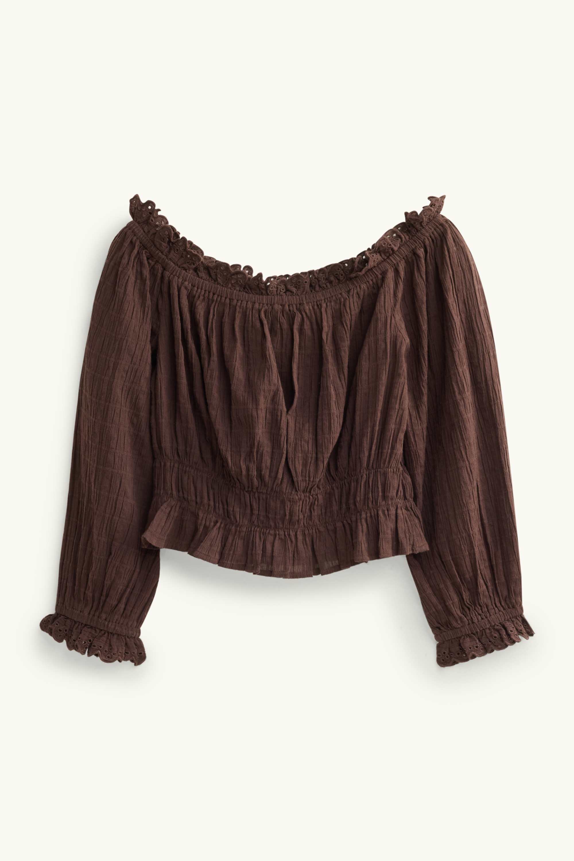 Cropped blouse - smocked dark brown