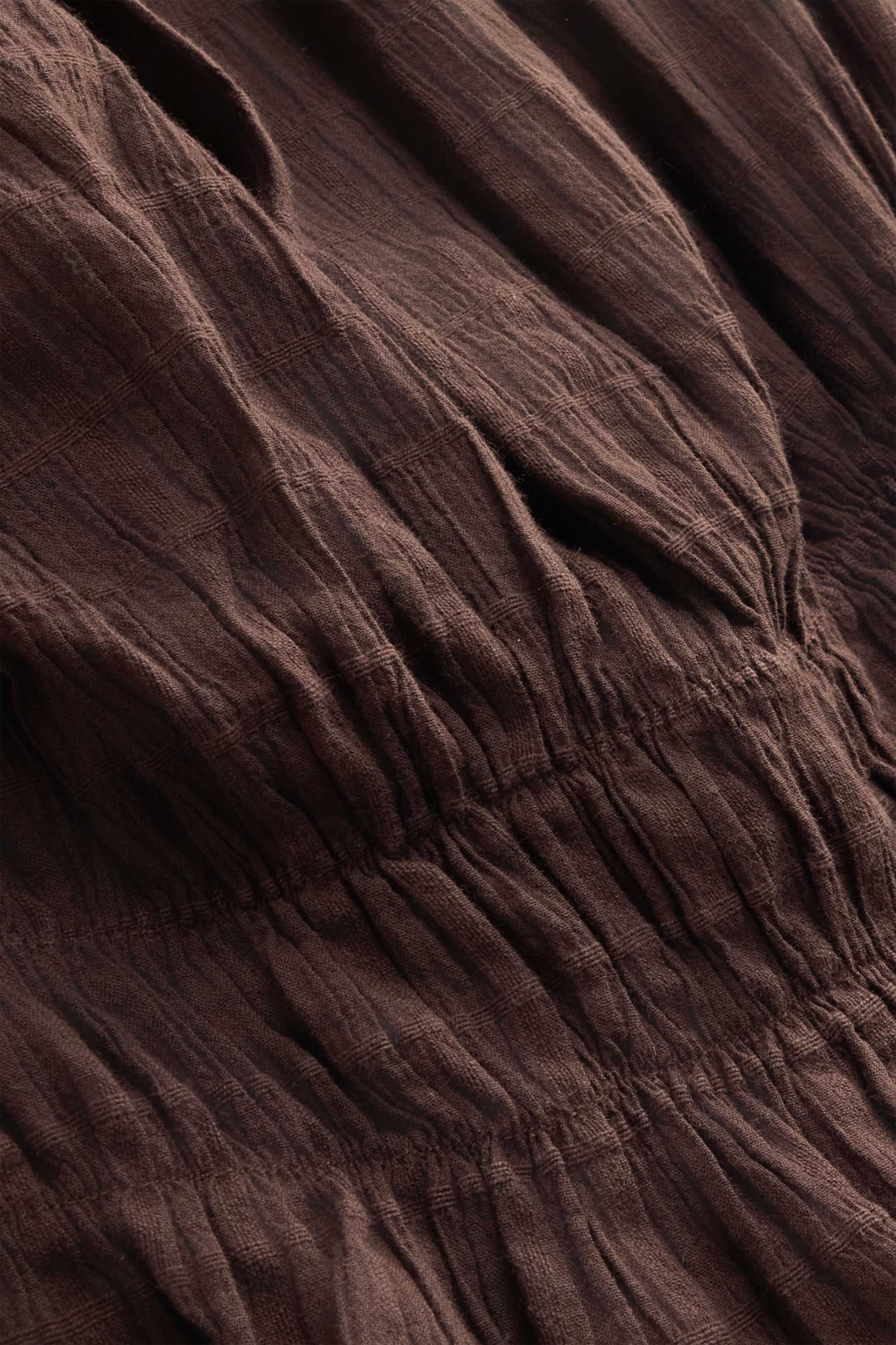 Cropped blouse - smocked dark brown