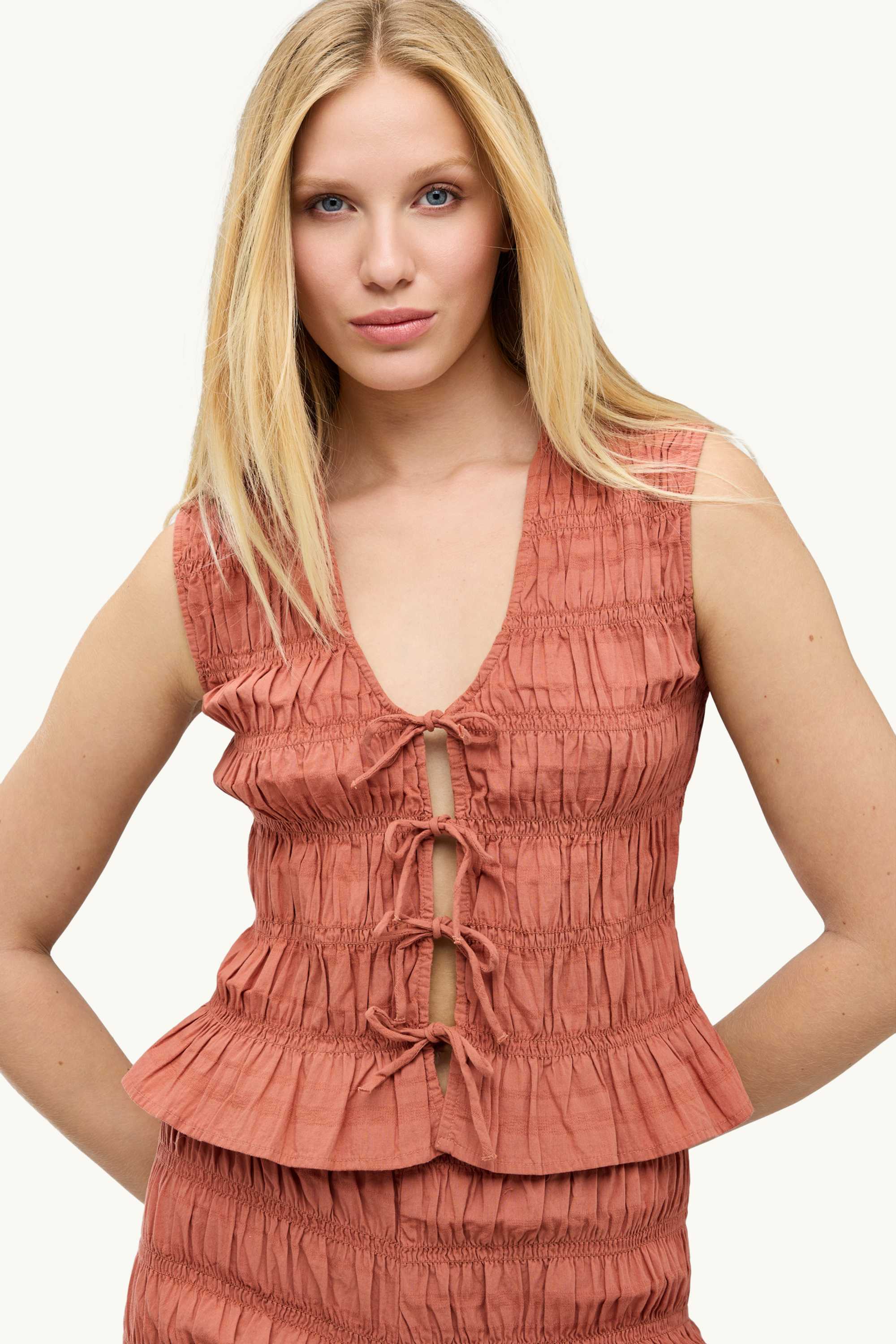 Blouse top - smocked orange