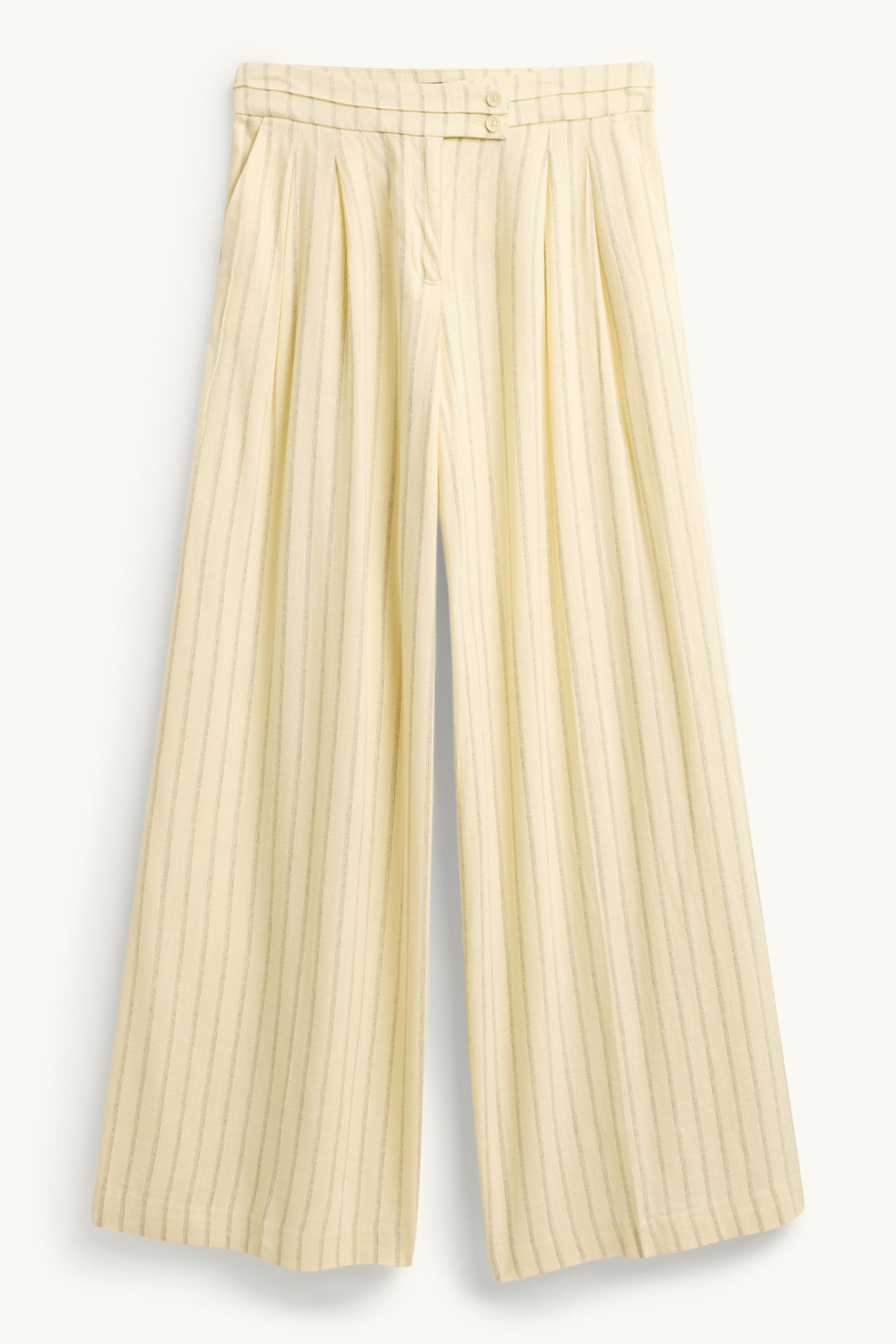 Cloth trousers with linen content - mid-rise waist - wide leg yellow