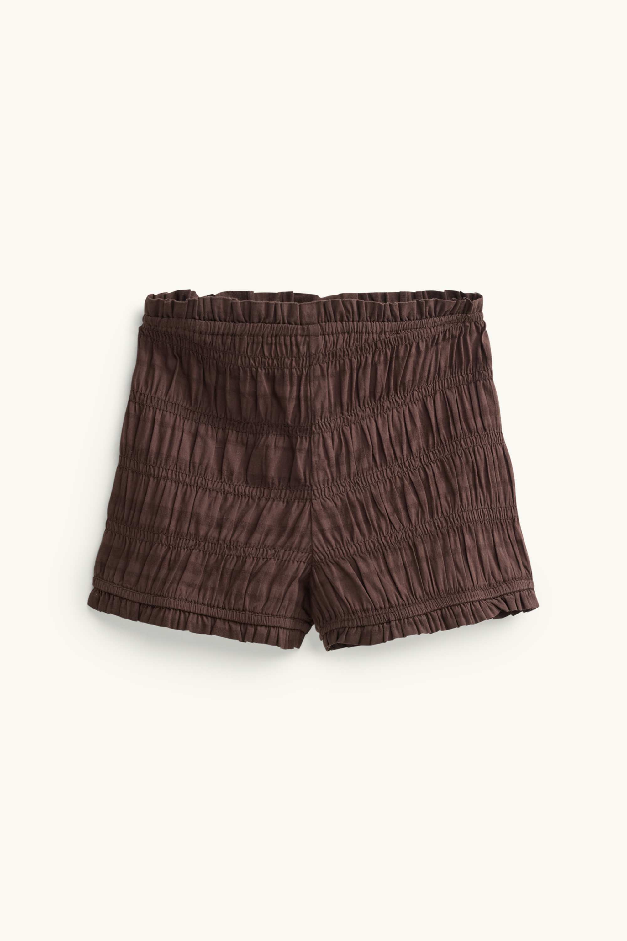 Shorts - mid-rise waist - smocked brown