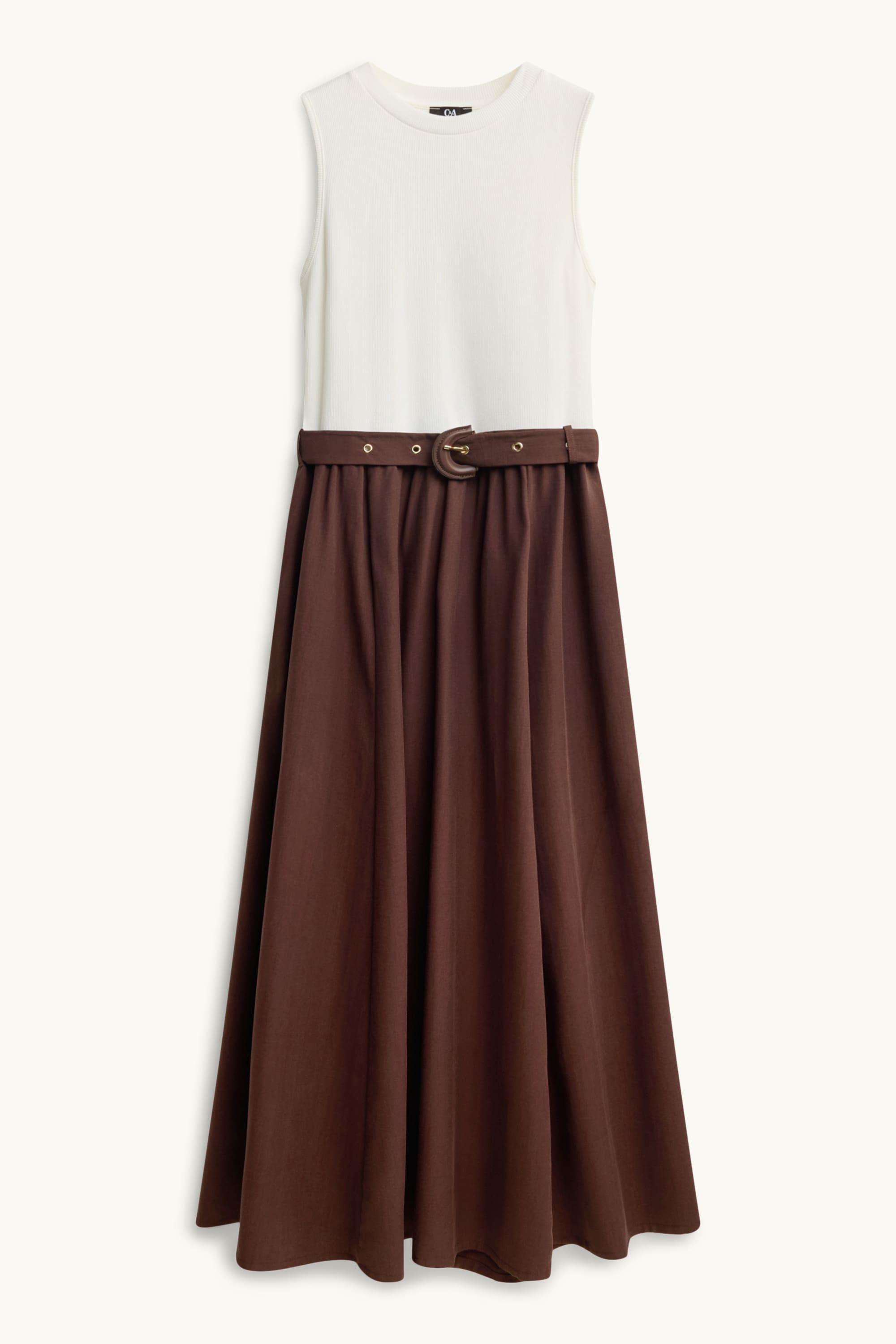 Fit & flare dress with belt brown / cremewhite