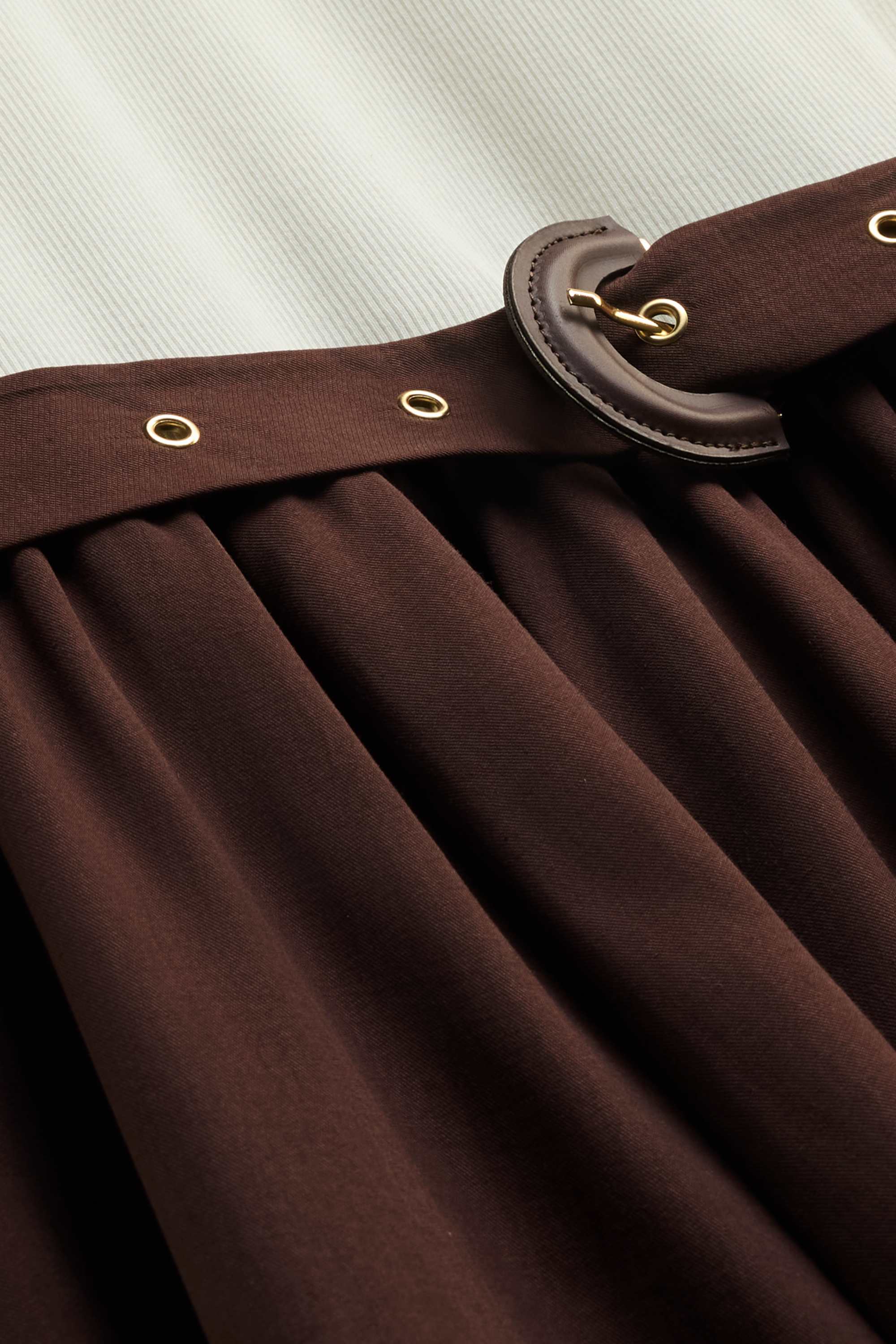 Fit & flare dress with belt brown / cremewhite