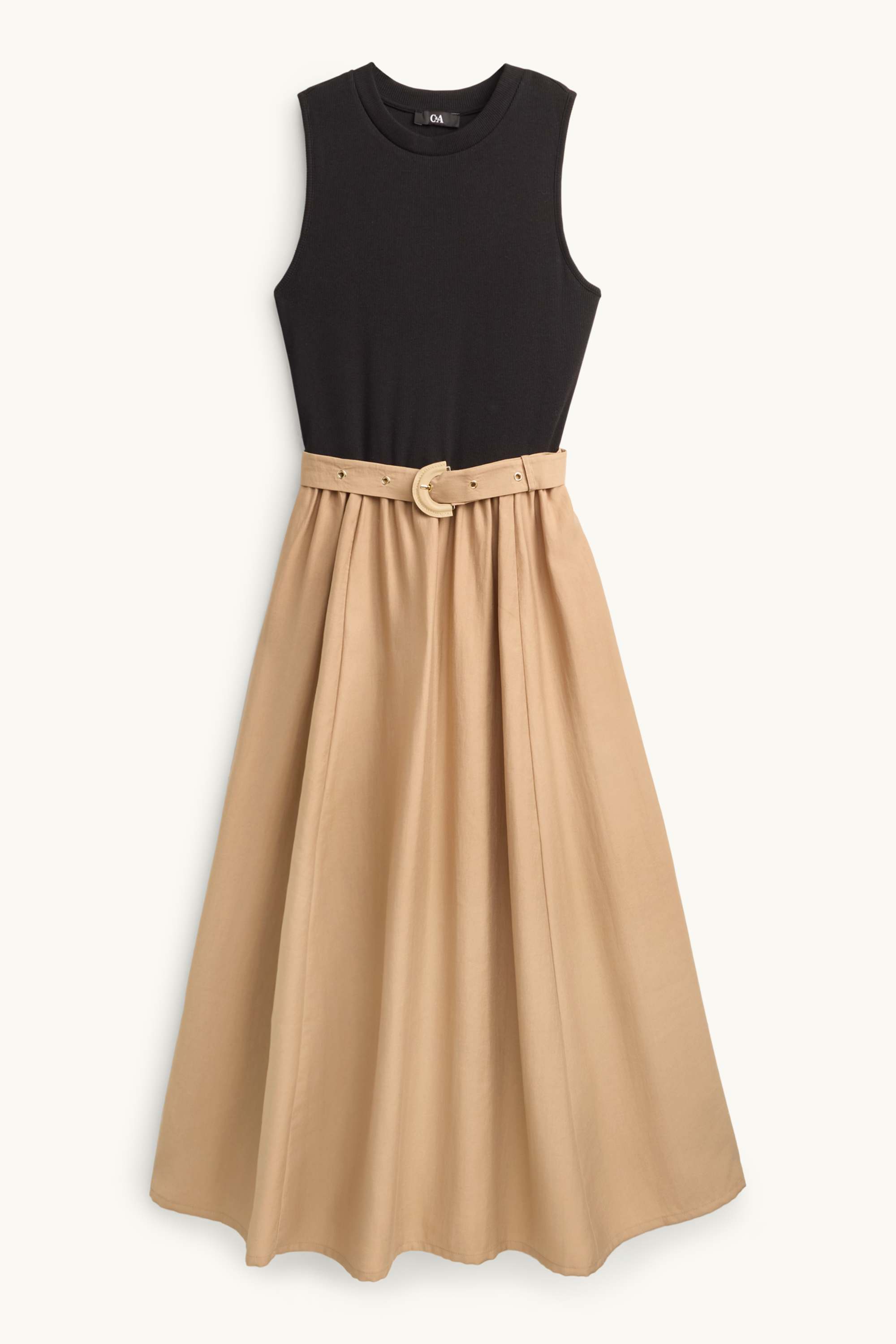 Fit & flare dress with belt black / beige