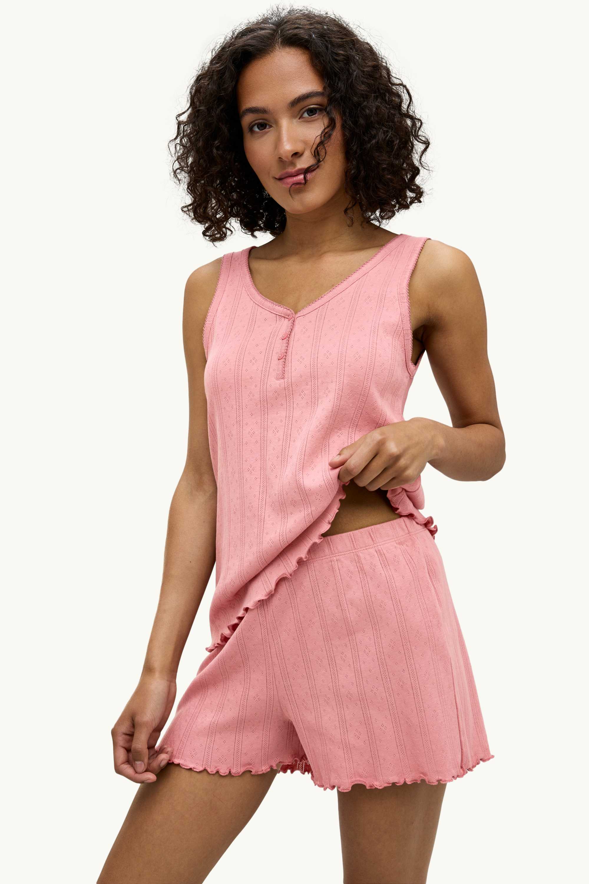 Short pointelle pyjamas coral