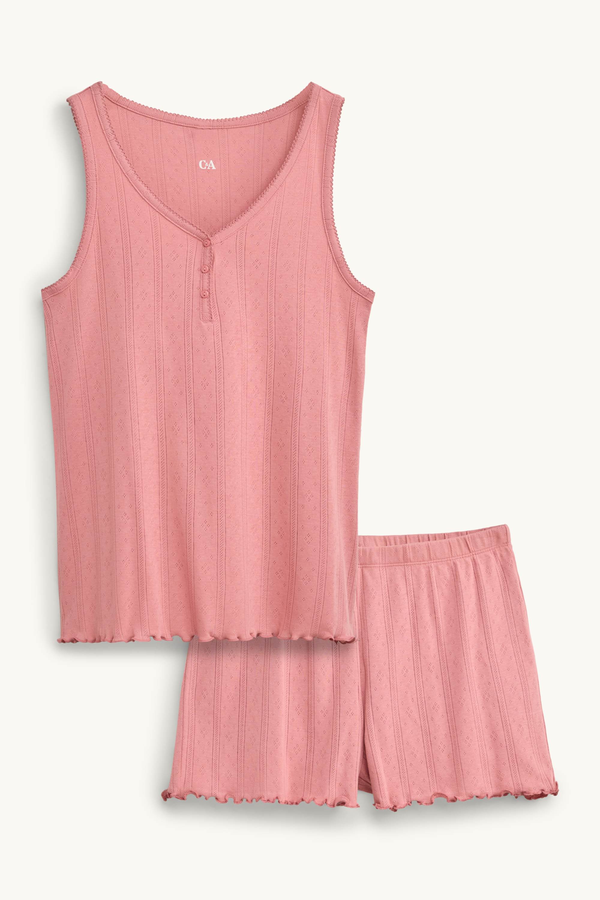 Short pointelle pyjamas coral