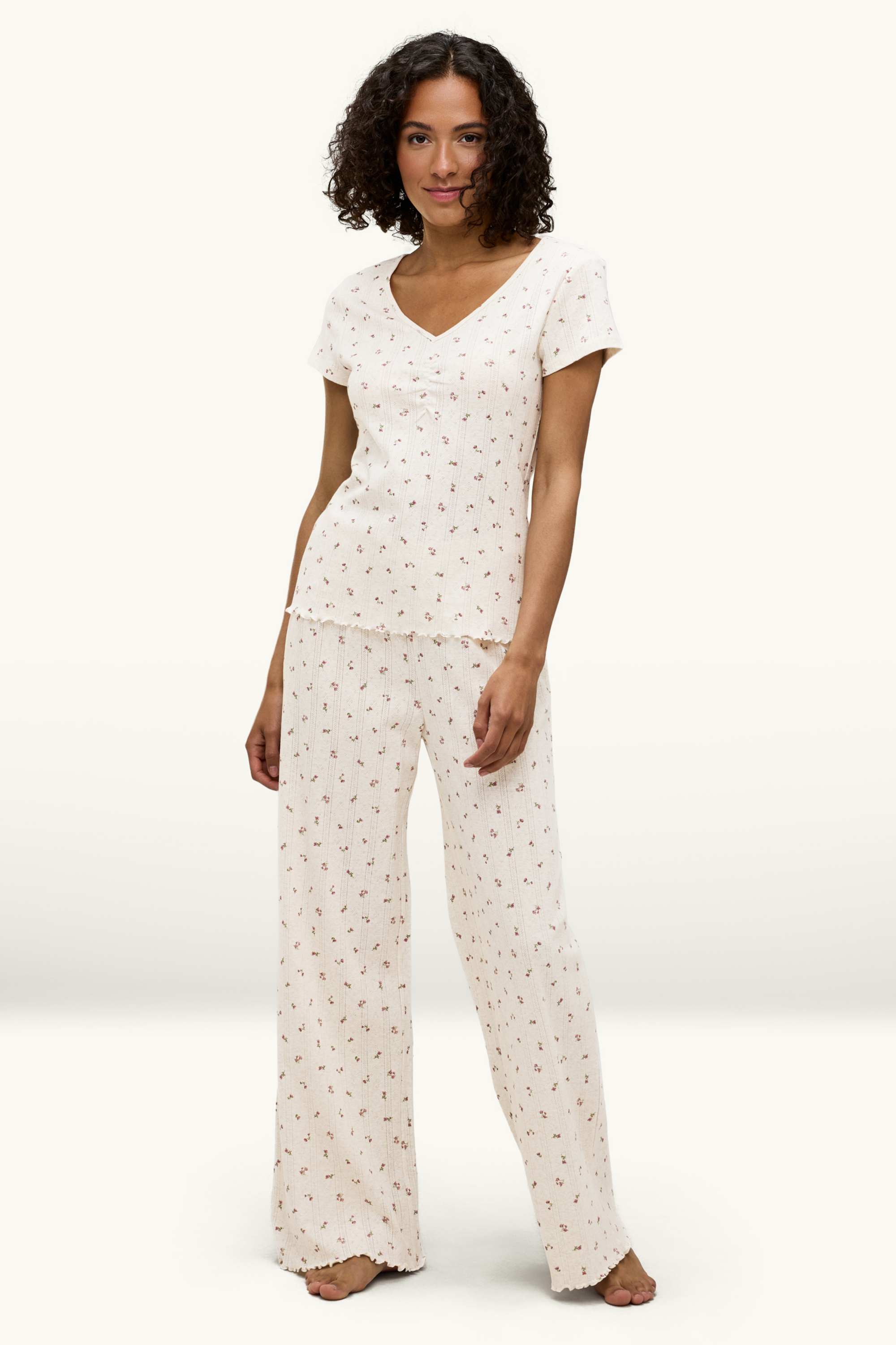 Pointelle pyjamas - floral creme