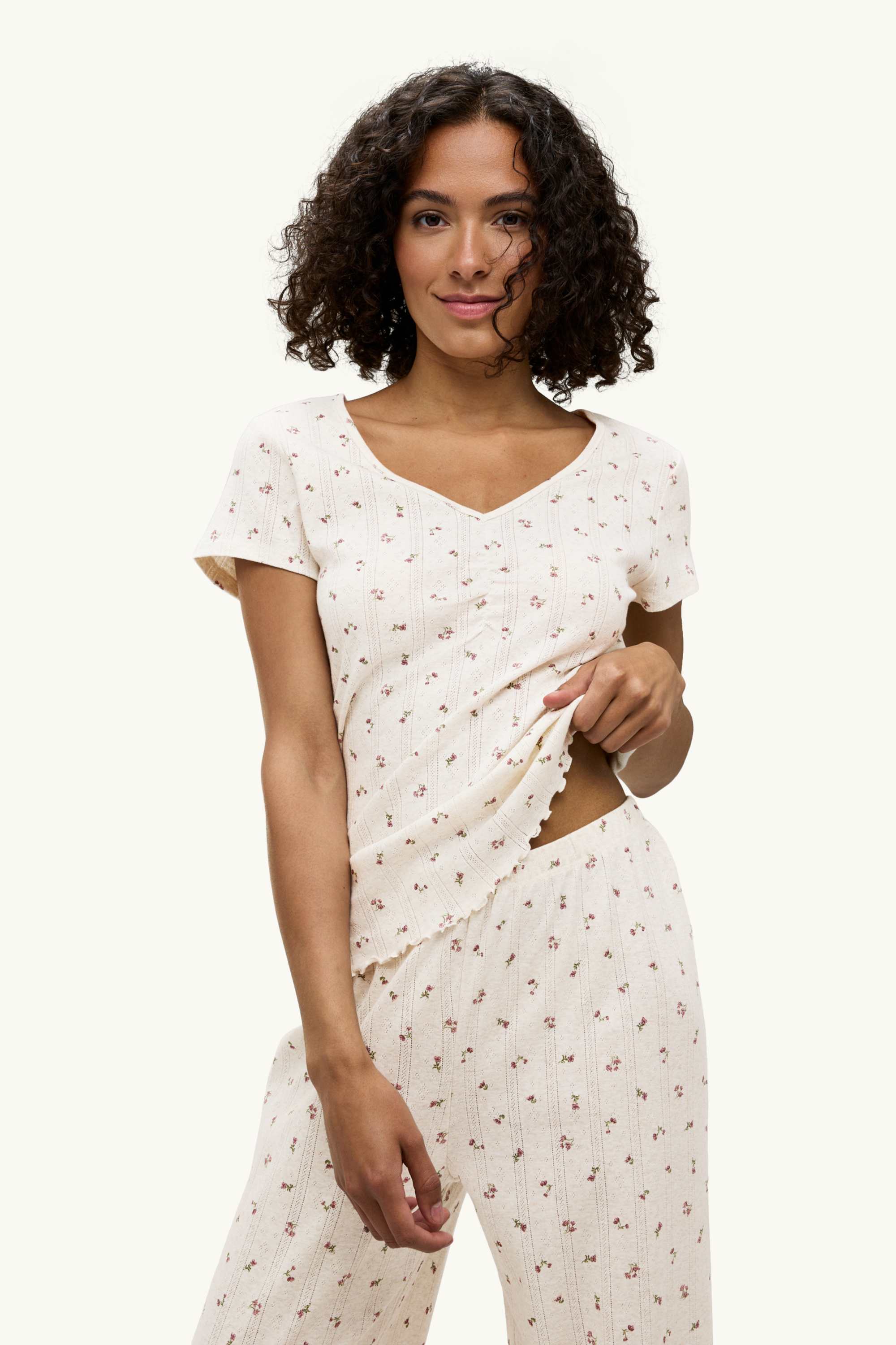 Pointelle pyjamas - floral creme