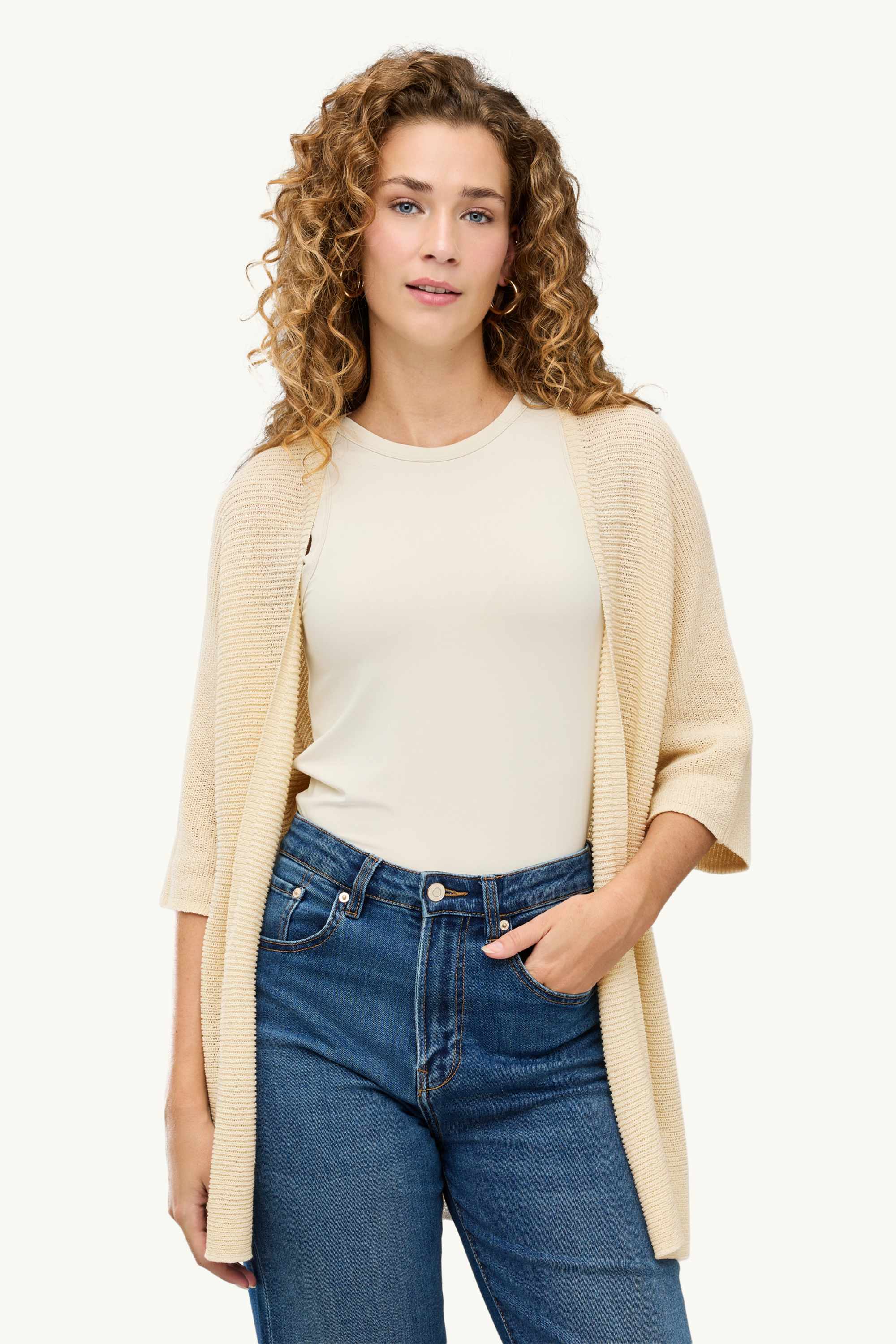 Long cardigan - ribbed light yellow