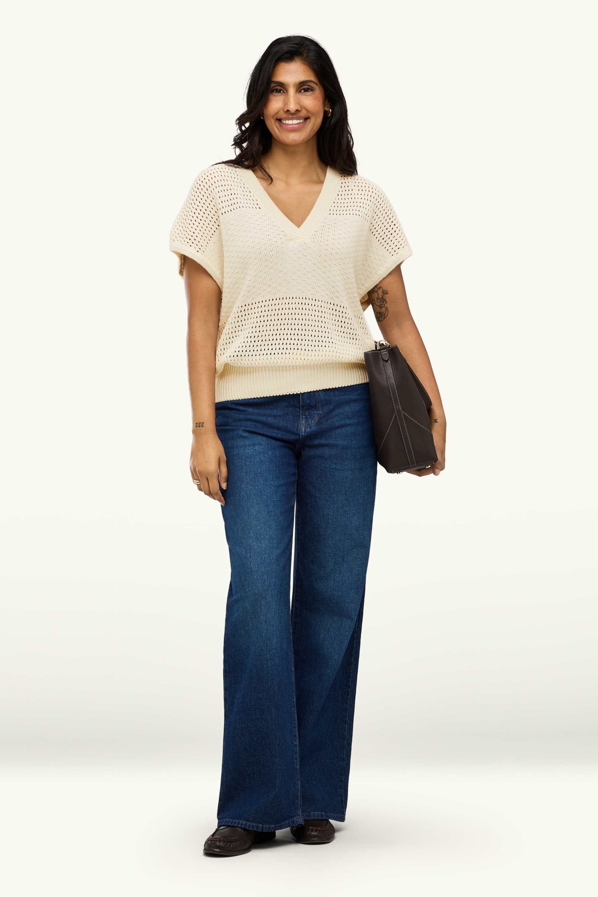 Knitted jumper - short sleeve - textured cremewhite