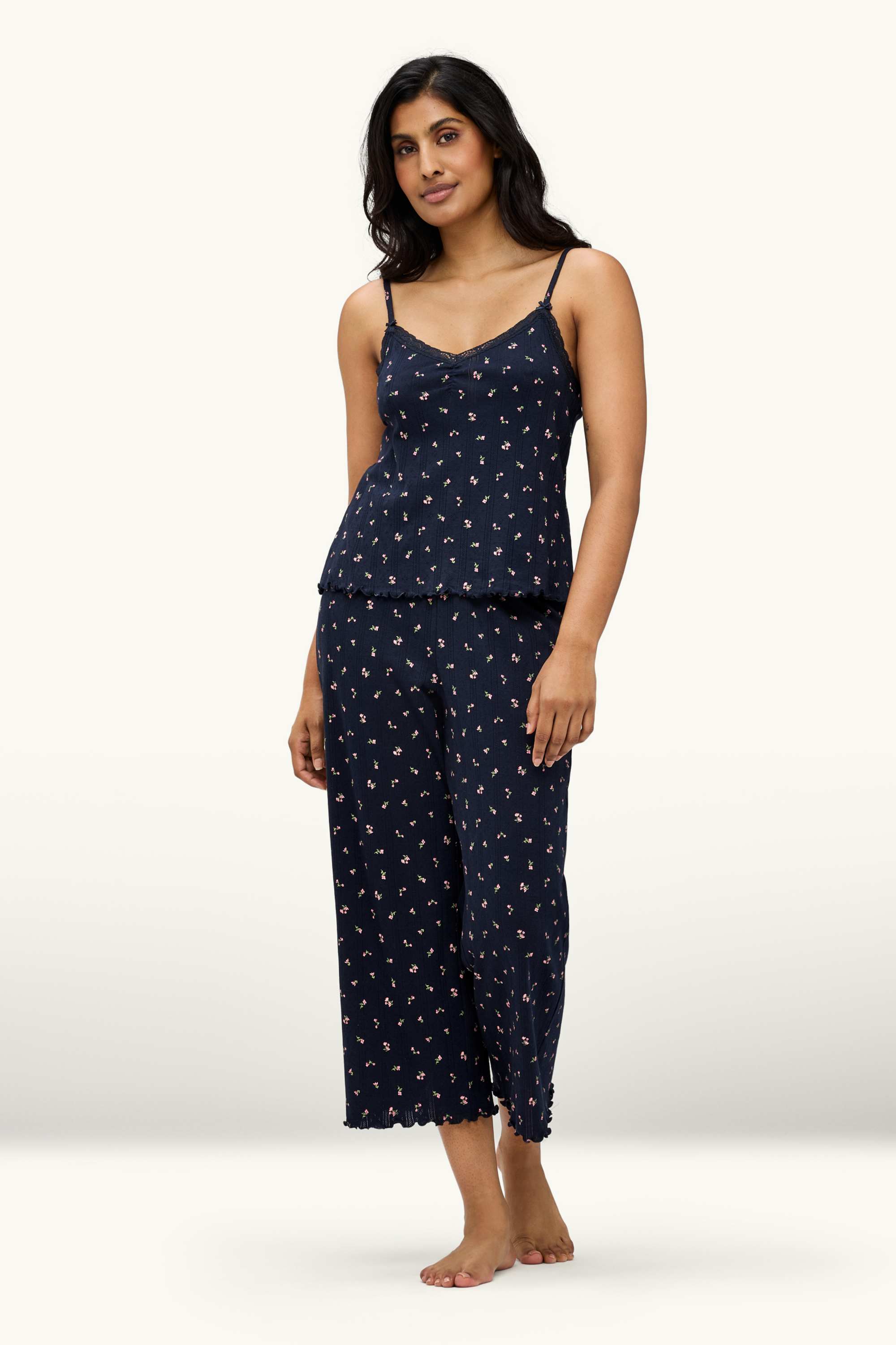 Pointelle pyjamas - floral dark blue