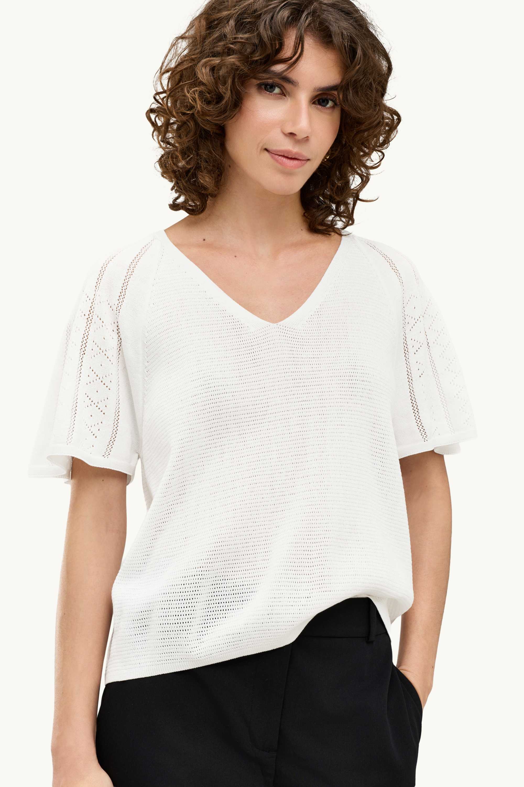 Knitted jumper - short sleeve white