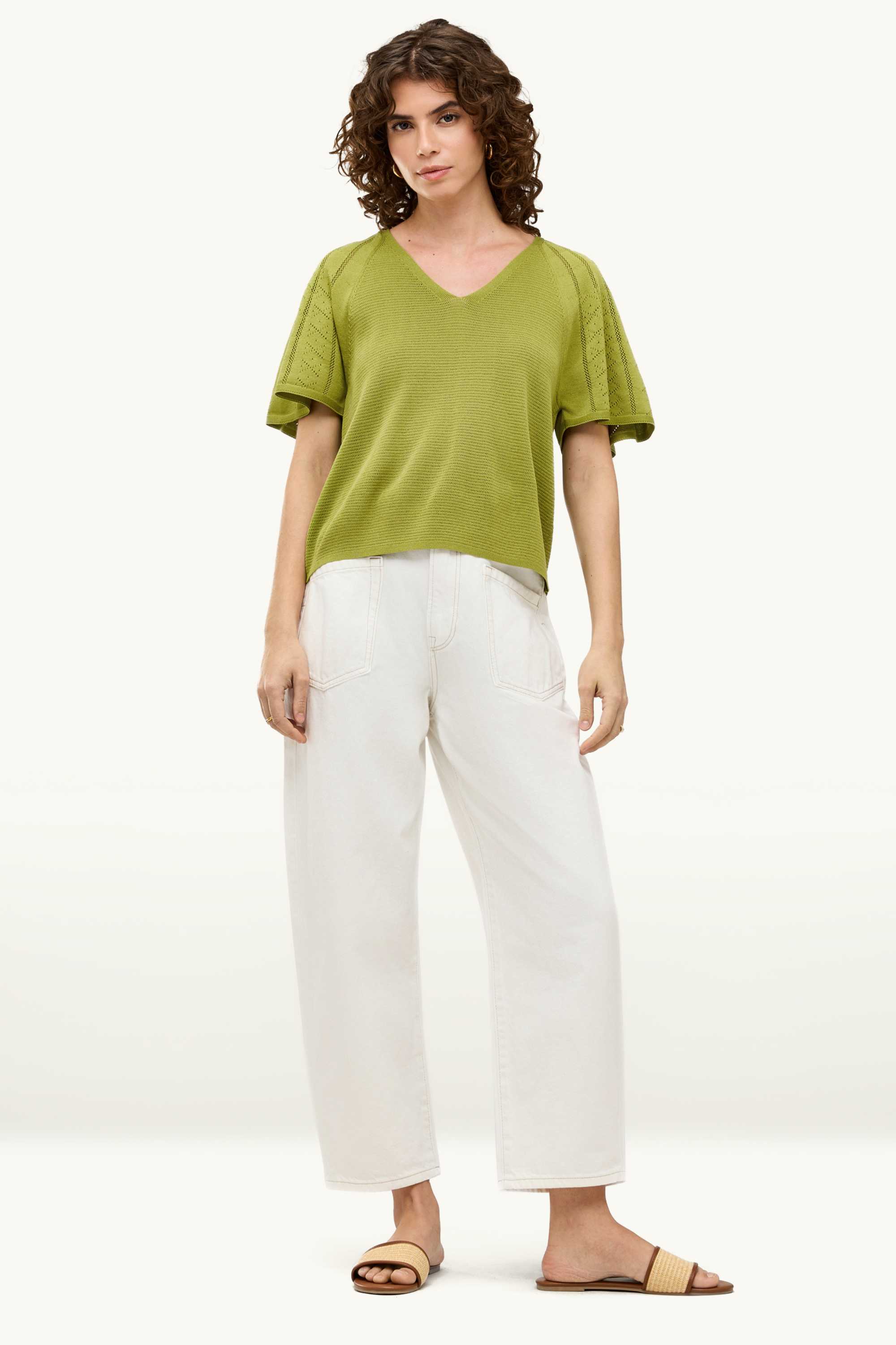 Knitted jumper - short sleeve green