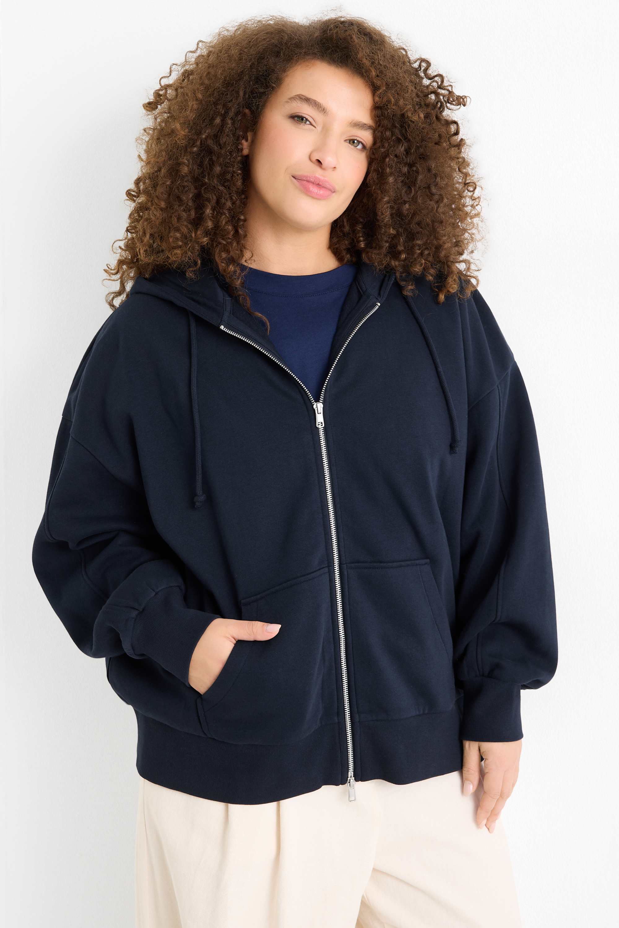 Zip-through hoodie dark blue