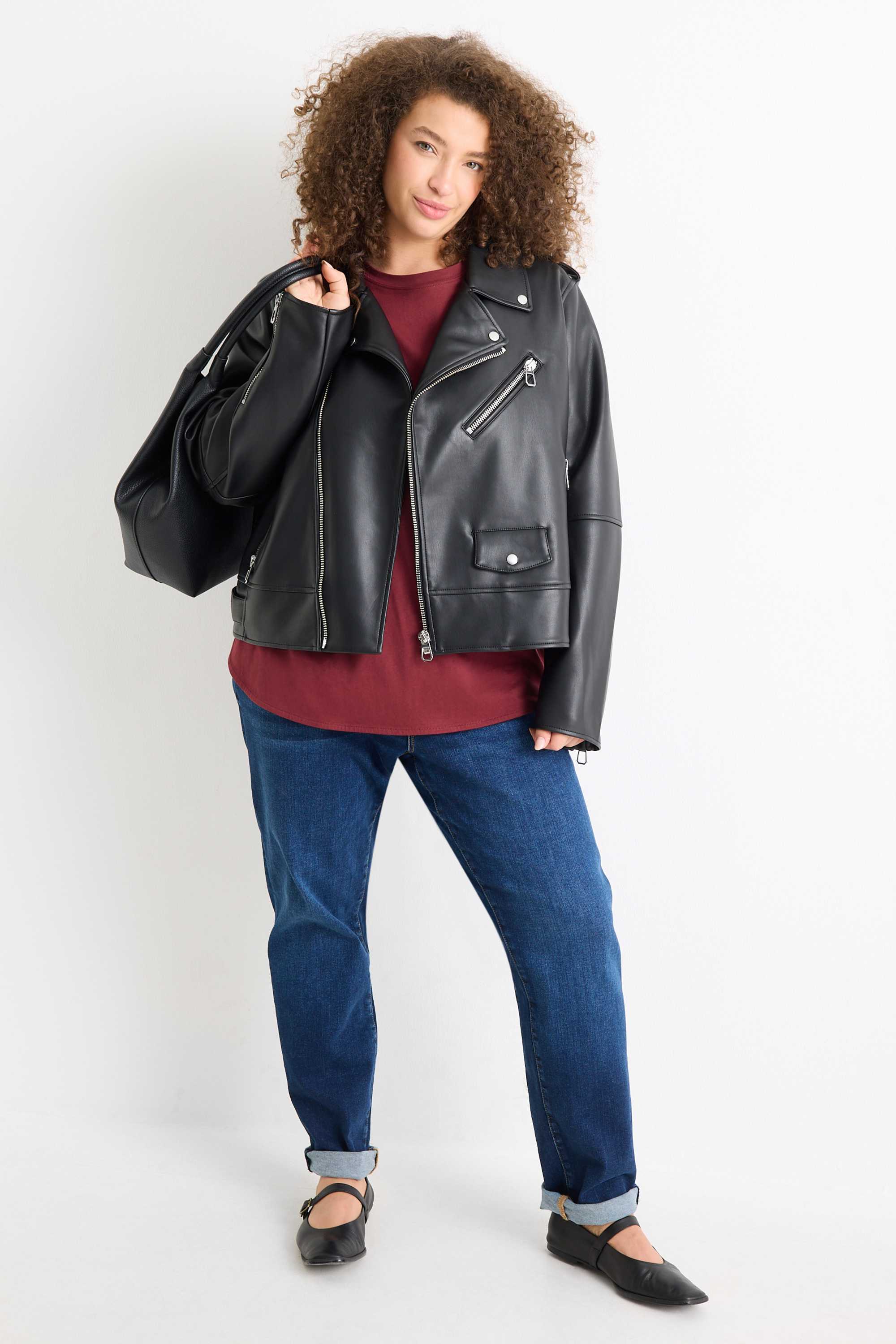 Long sleeve top - relaxed fit dark red