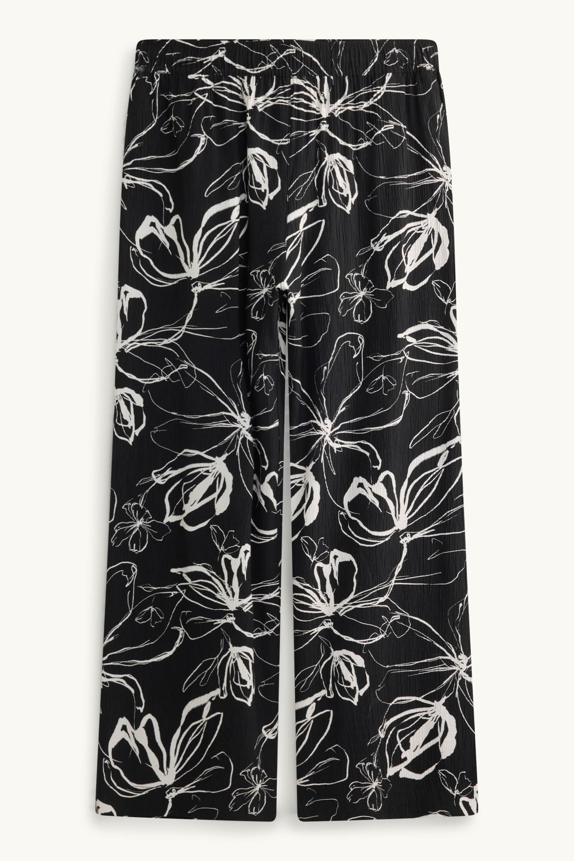 Cropped cloth trousers - high waist - palazzo - floral white / black