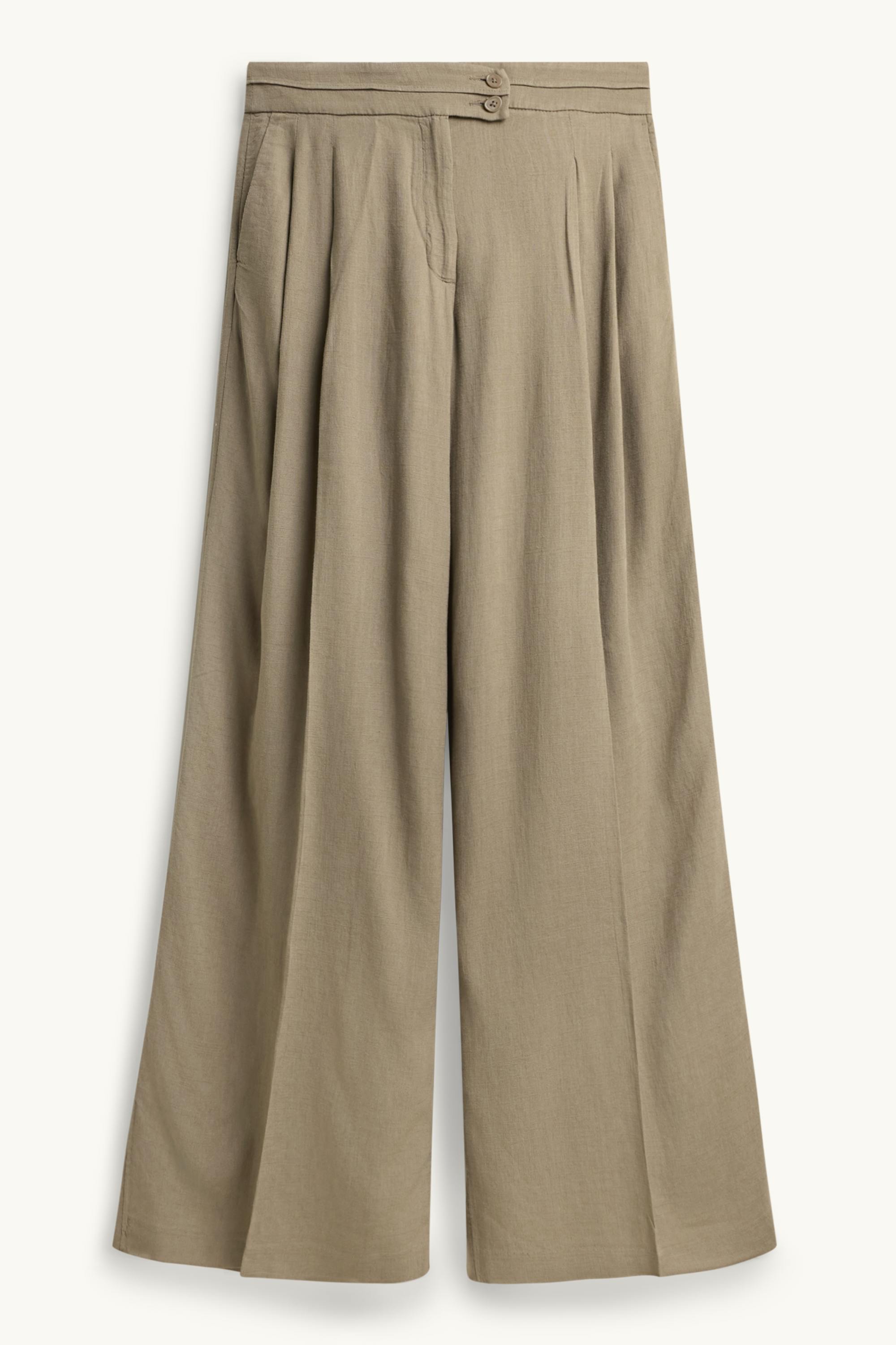 Cloth trousers - mid-rise waist - wide leg khaki