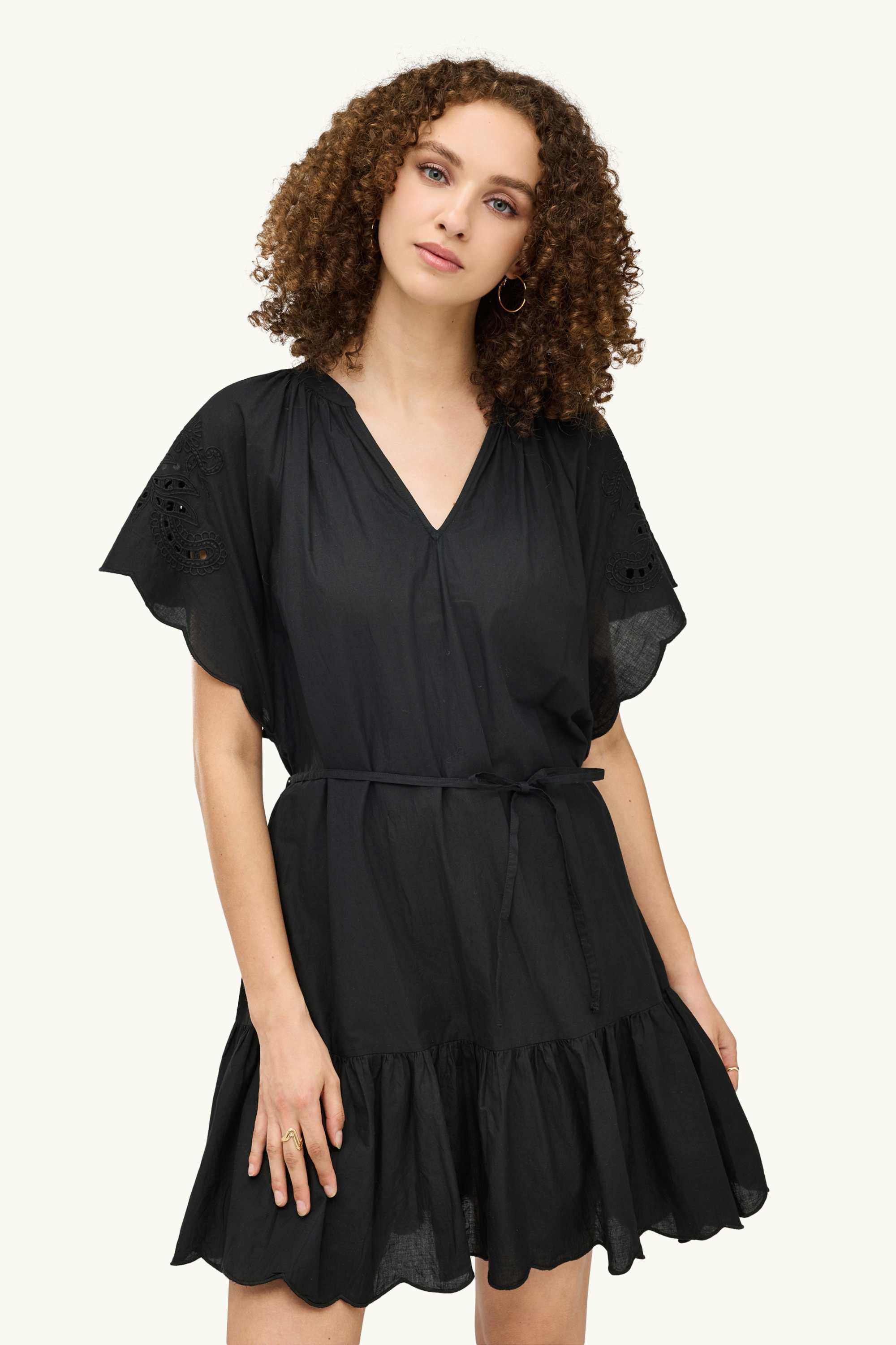 A-line dress with V-neck - broderie anglaise black