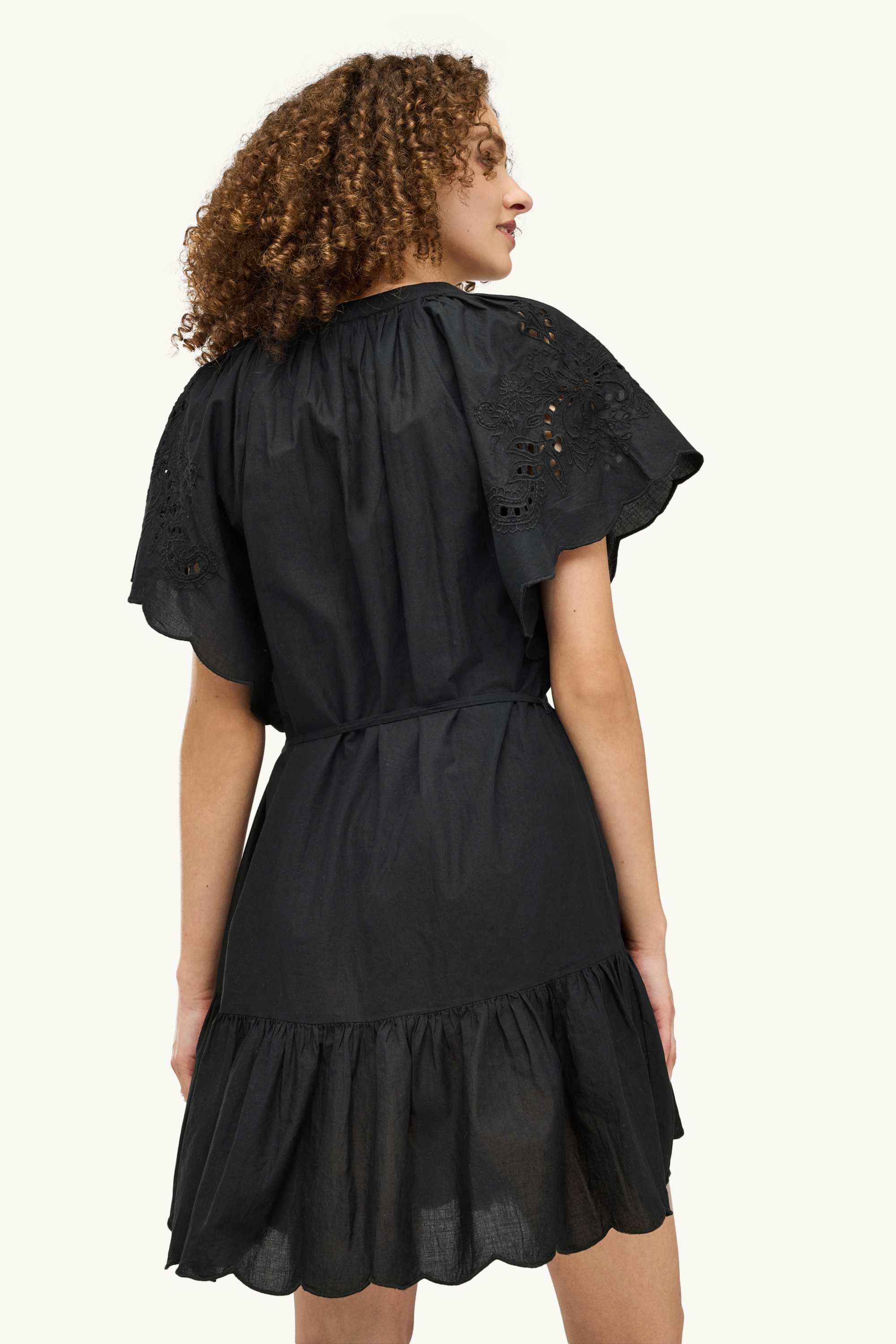 A-line dress with V-neck - broderie anglaise black