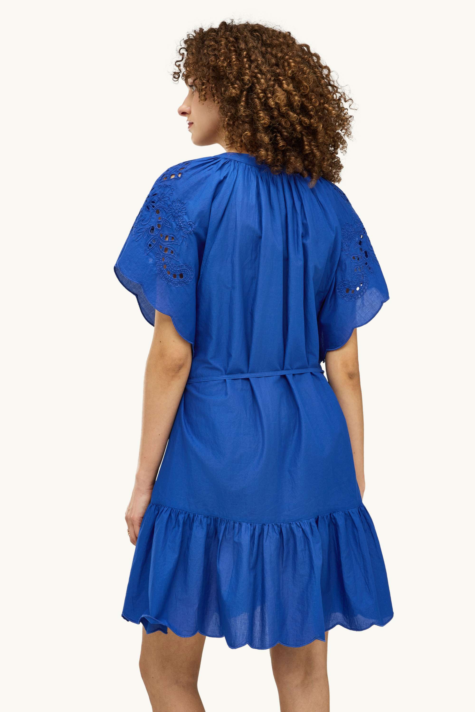 A-line dress with V-neck - broderie anglaise blue