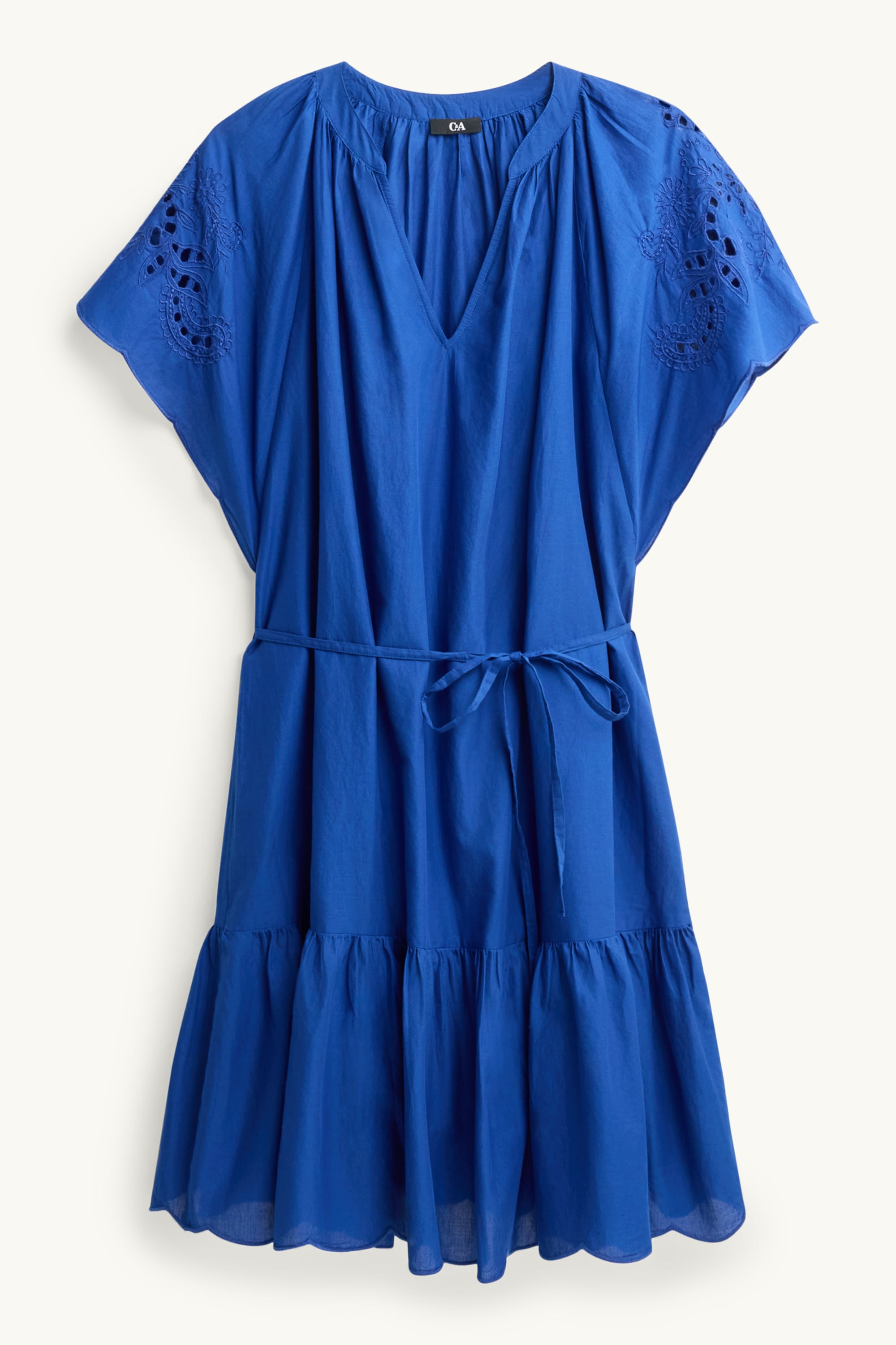 A-line dress with V-neck - broderie anglaise blue
