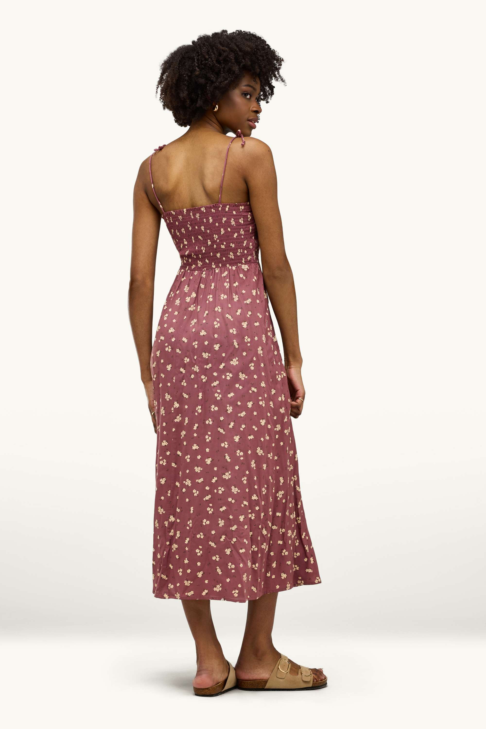 Fit & flare dress - floral - smocked dark red