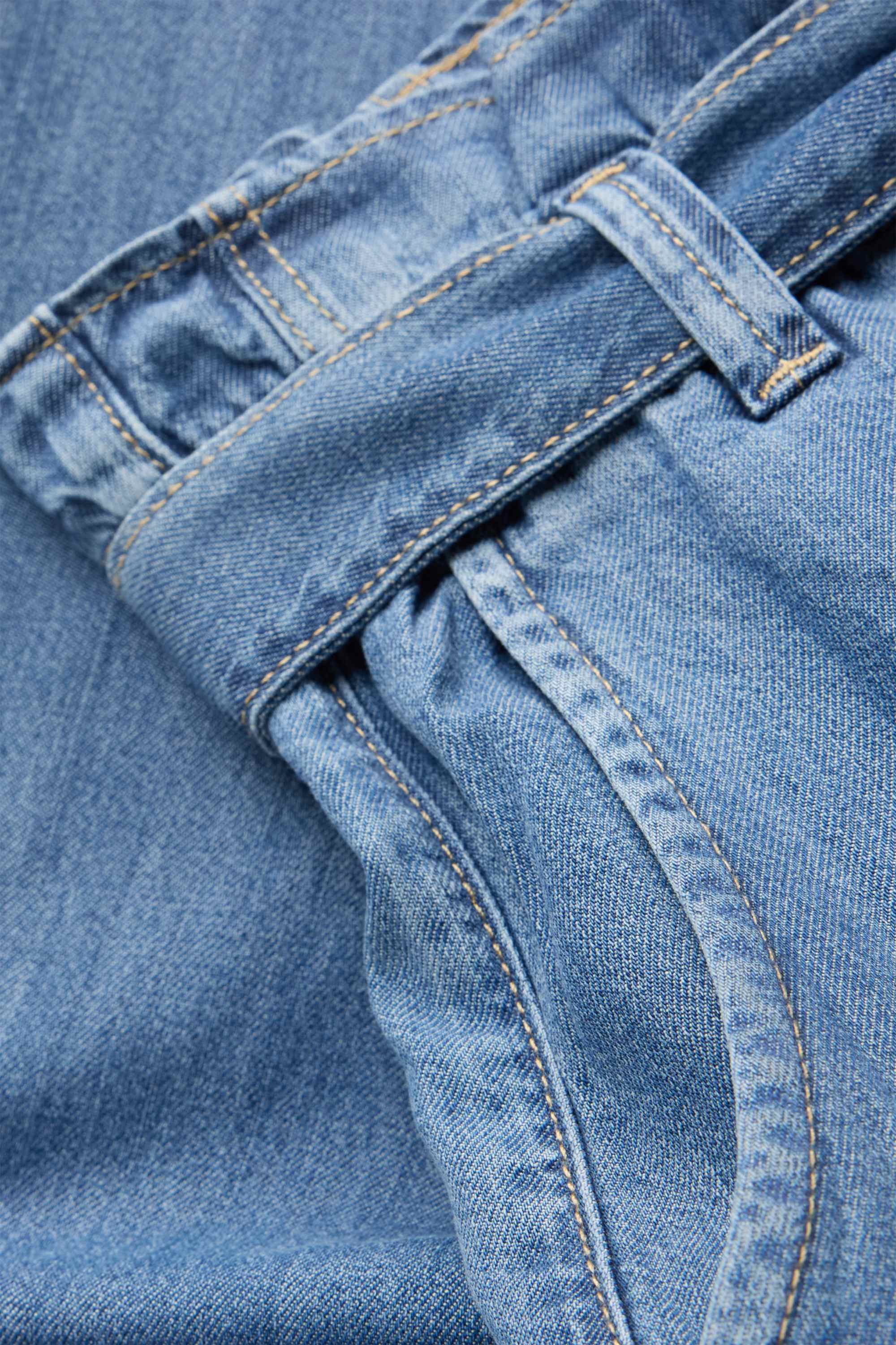 Cropped paper bag jeans - high waist - wide leg blue denim