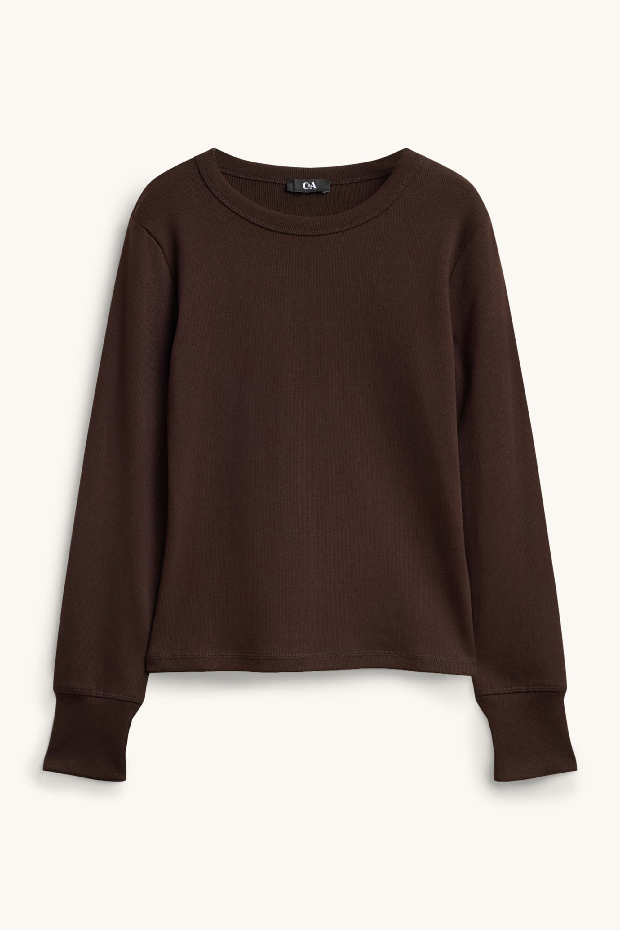 Long sleeve top - slim fit - ribbed dark brown