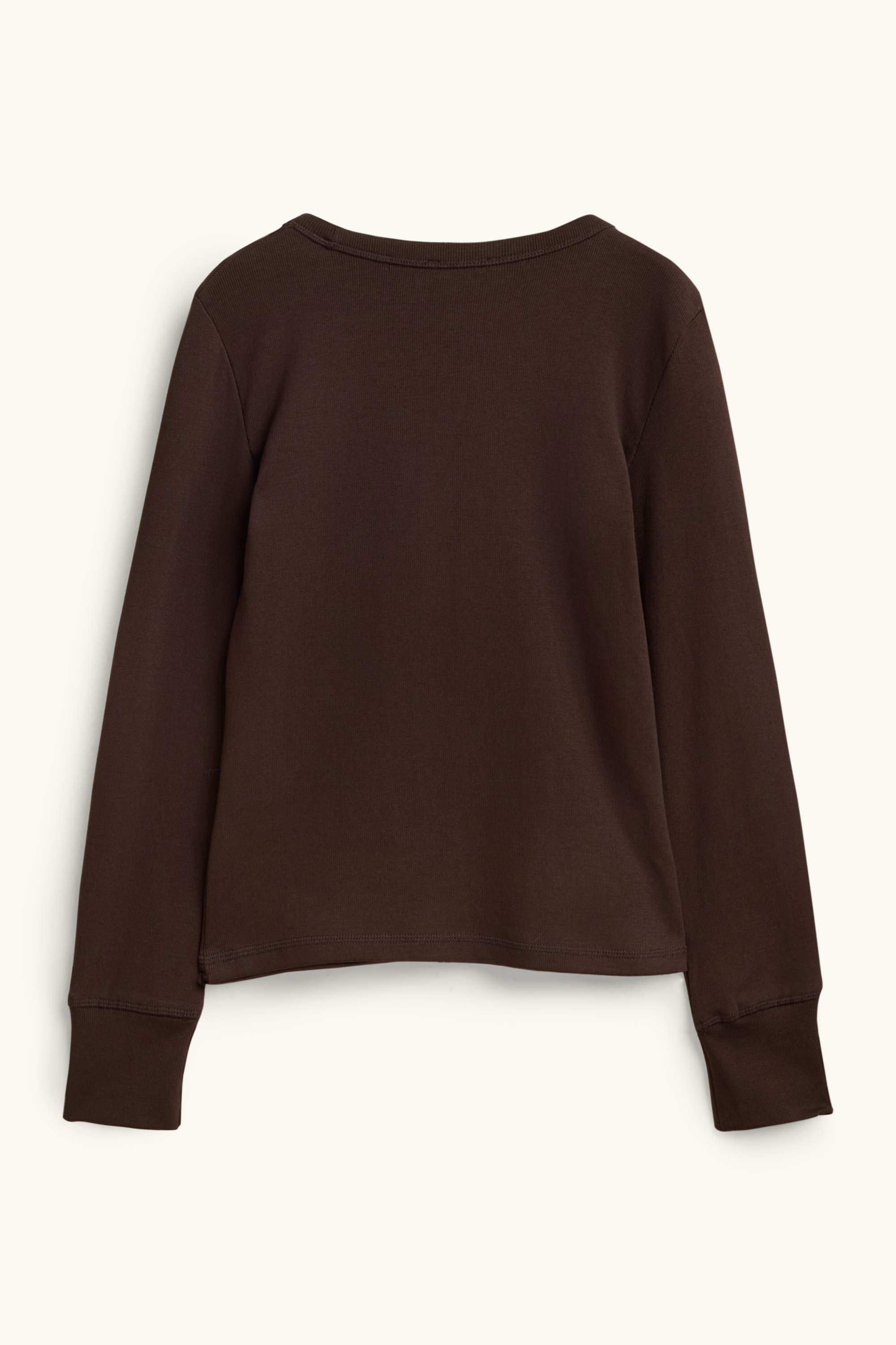 Long sleeve top - slim fit - ribbed dark brown