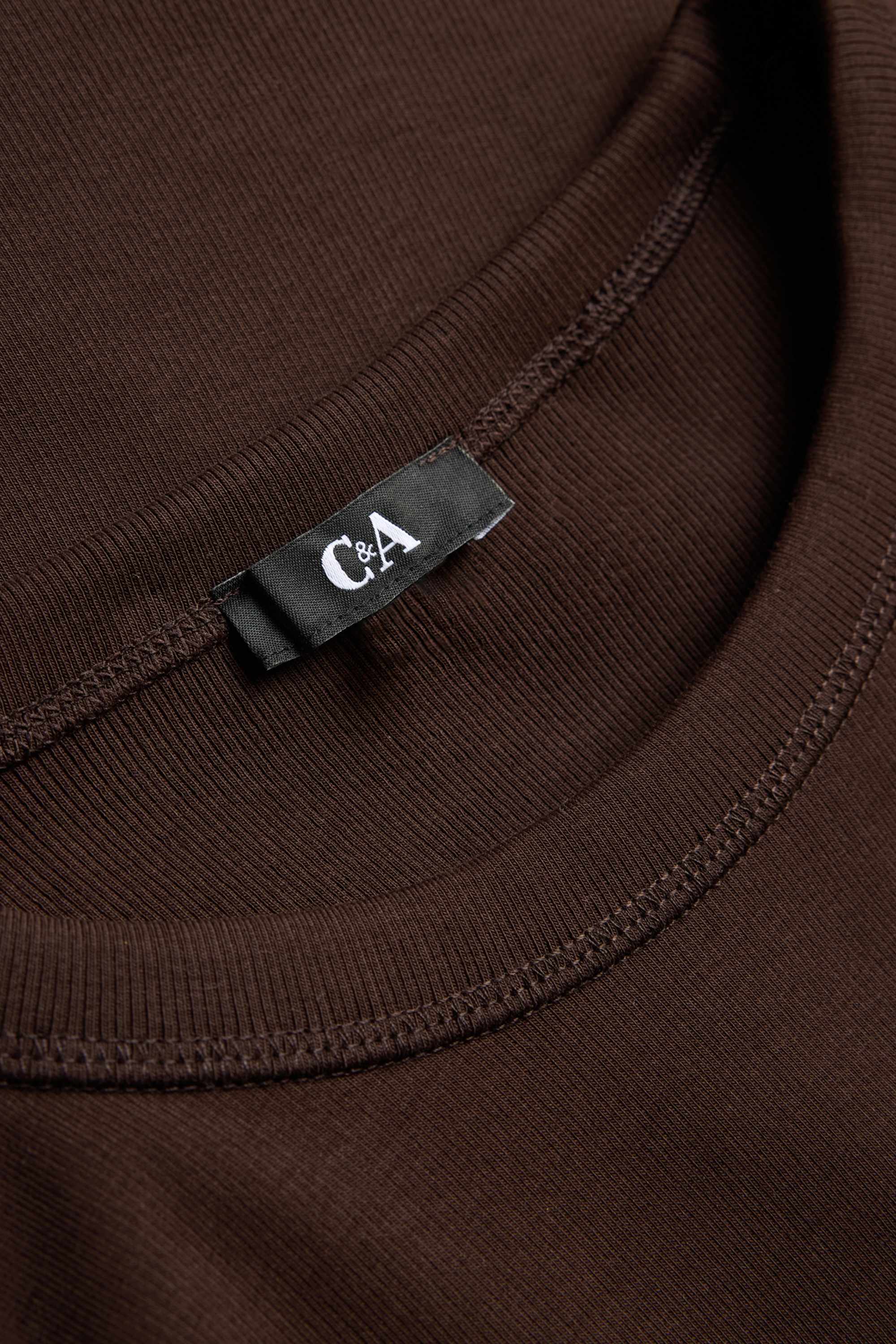 Long sleeve top - slim fit - ribbed dark brown