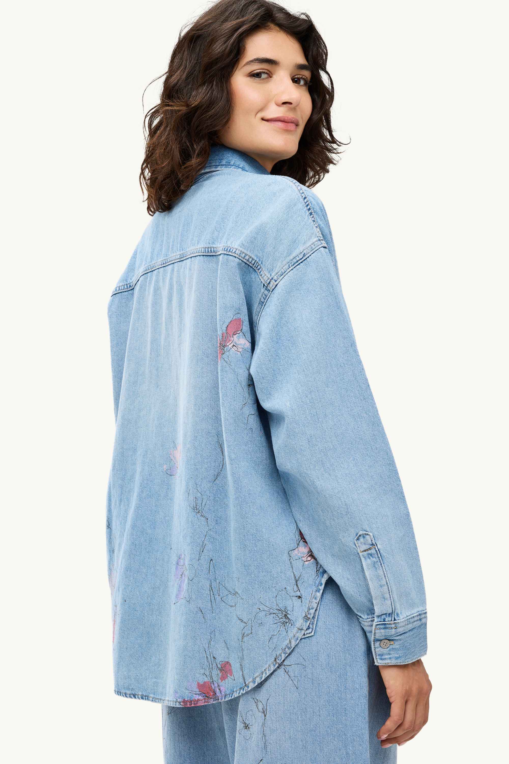Denim shirt blouse - floral denim-light blue