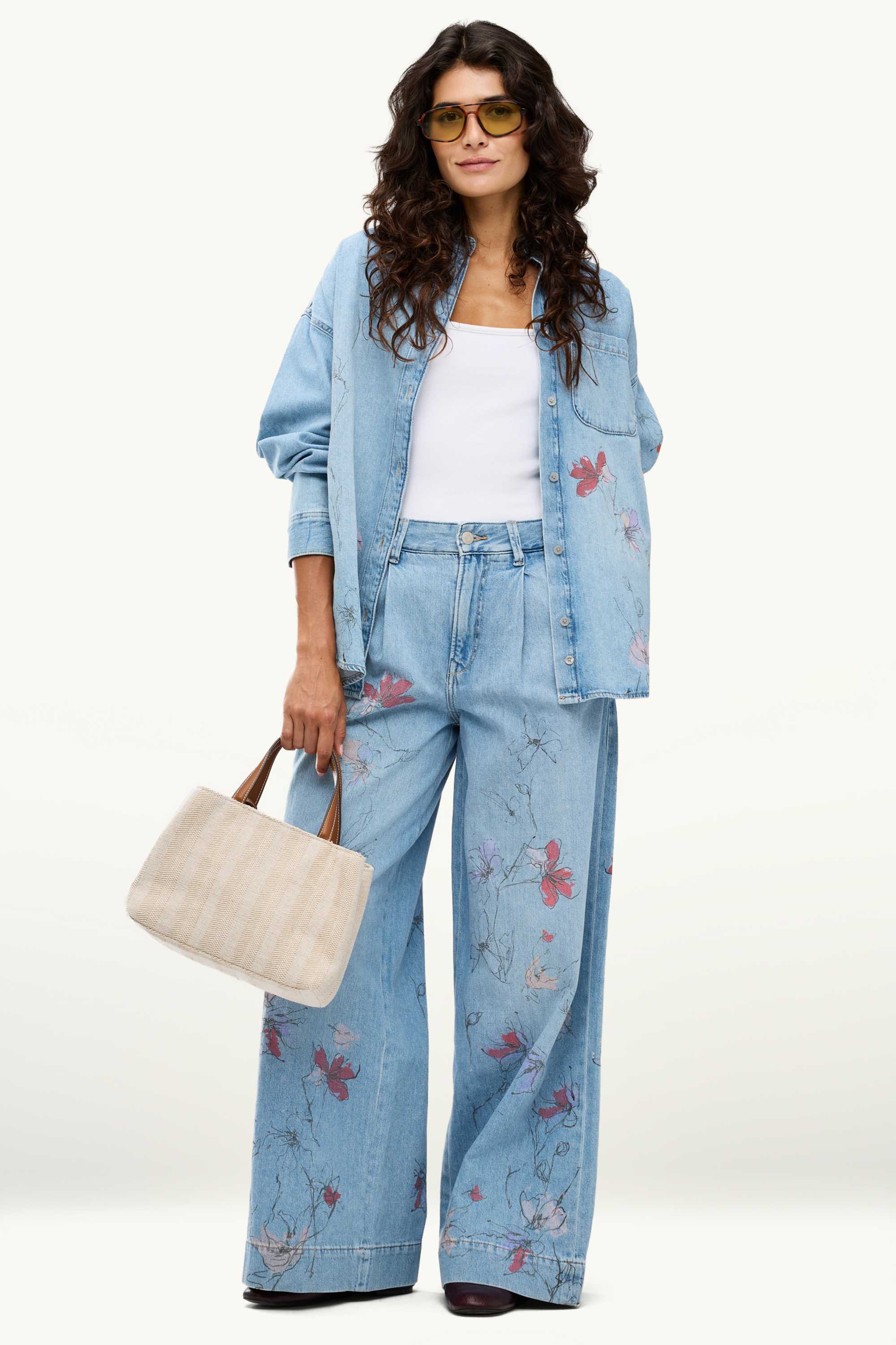 Denim shirt blouse - floral denim-light blue