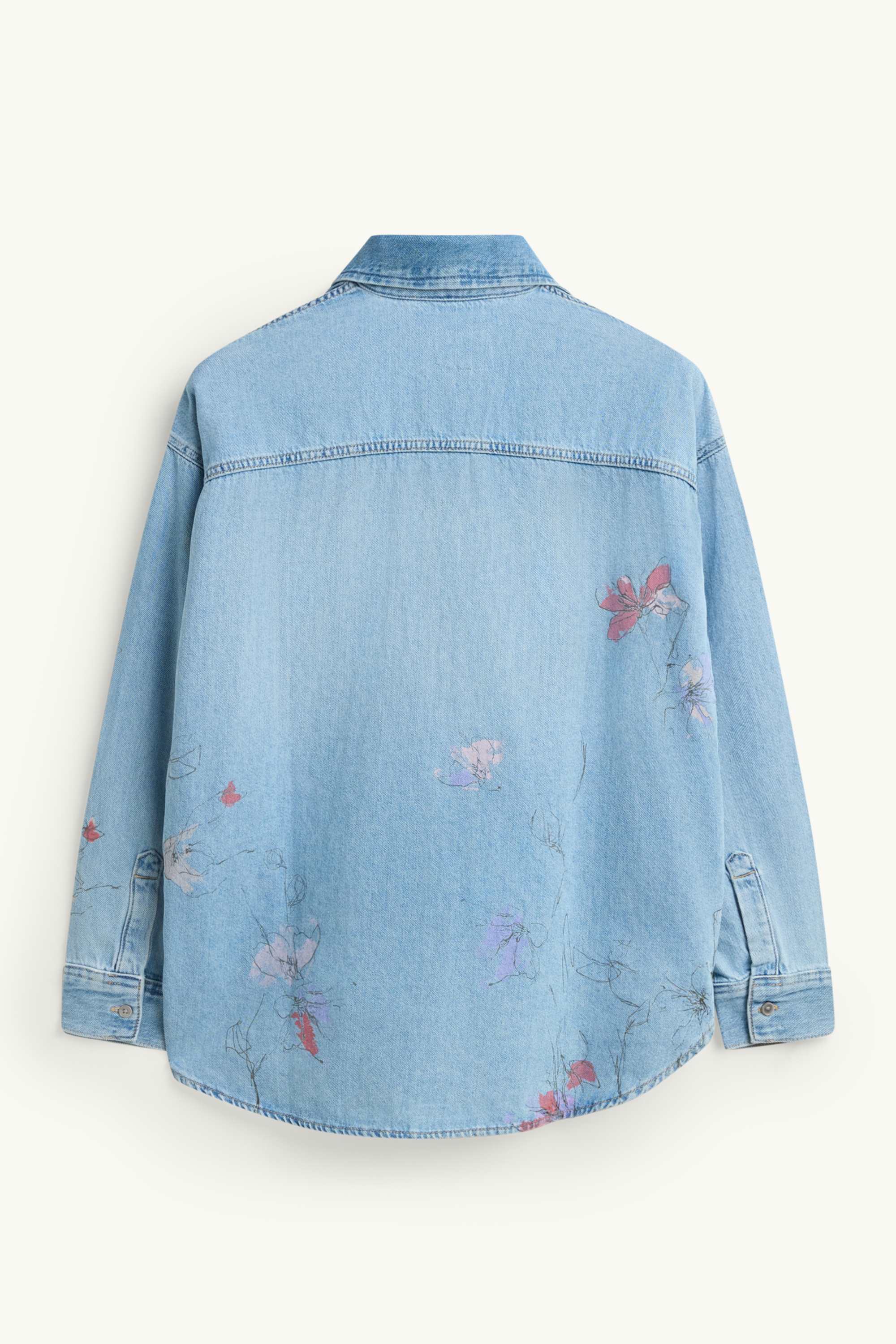 Denim shirt blouse - floral denim-light blue
