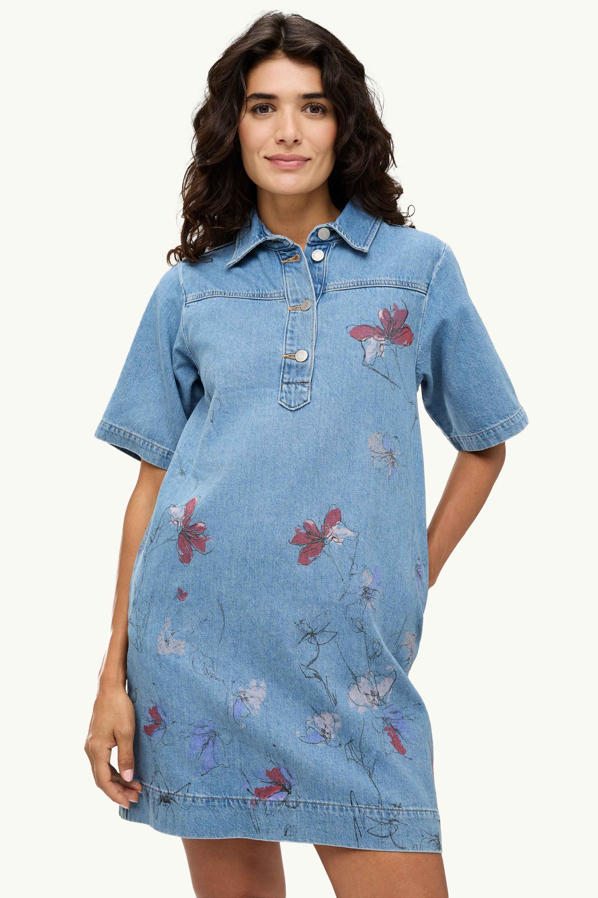 Denim dress - floral blue denim