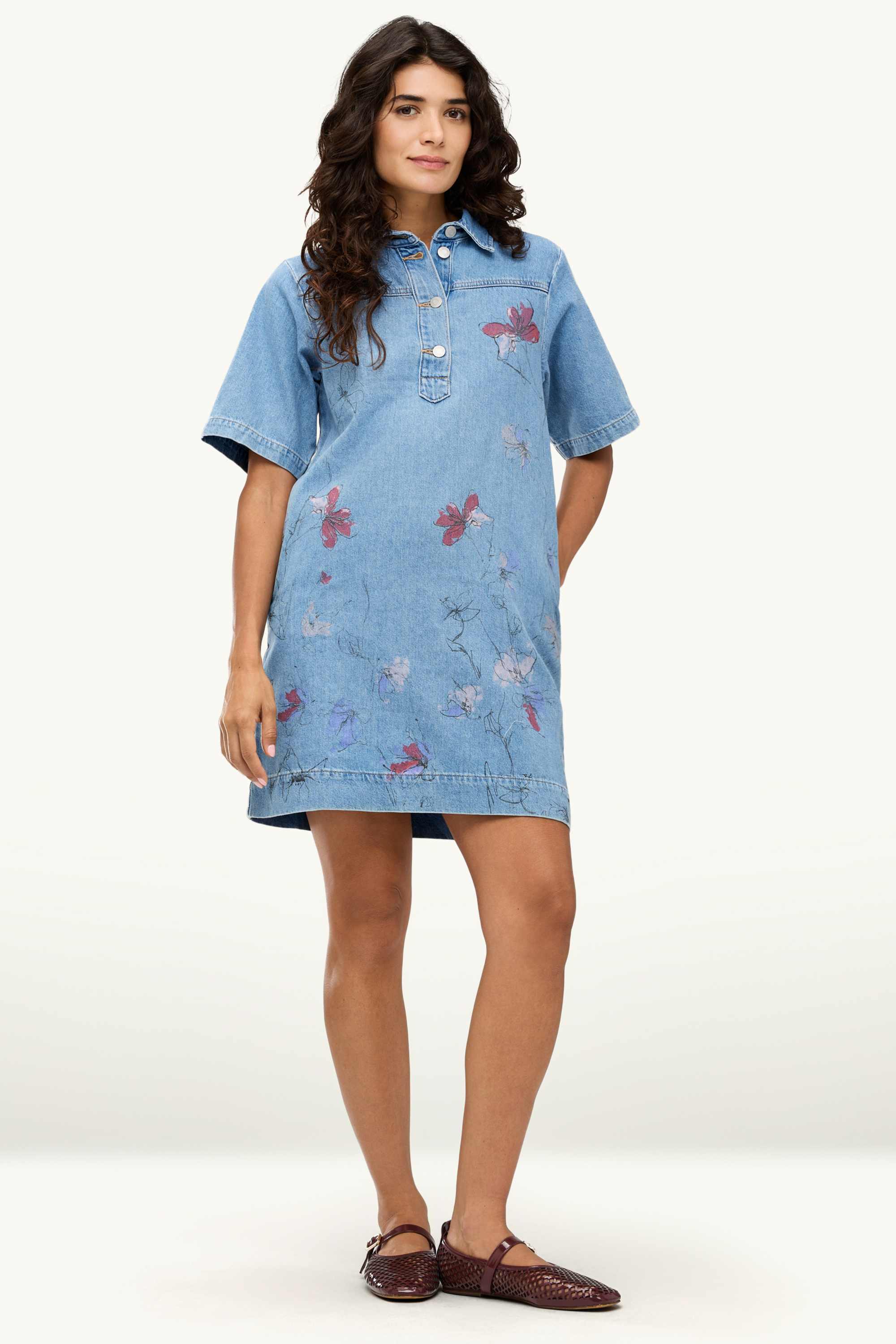 Denim dress - floral blue denim