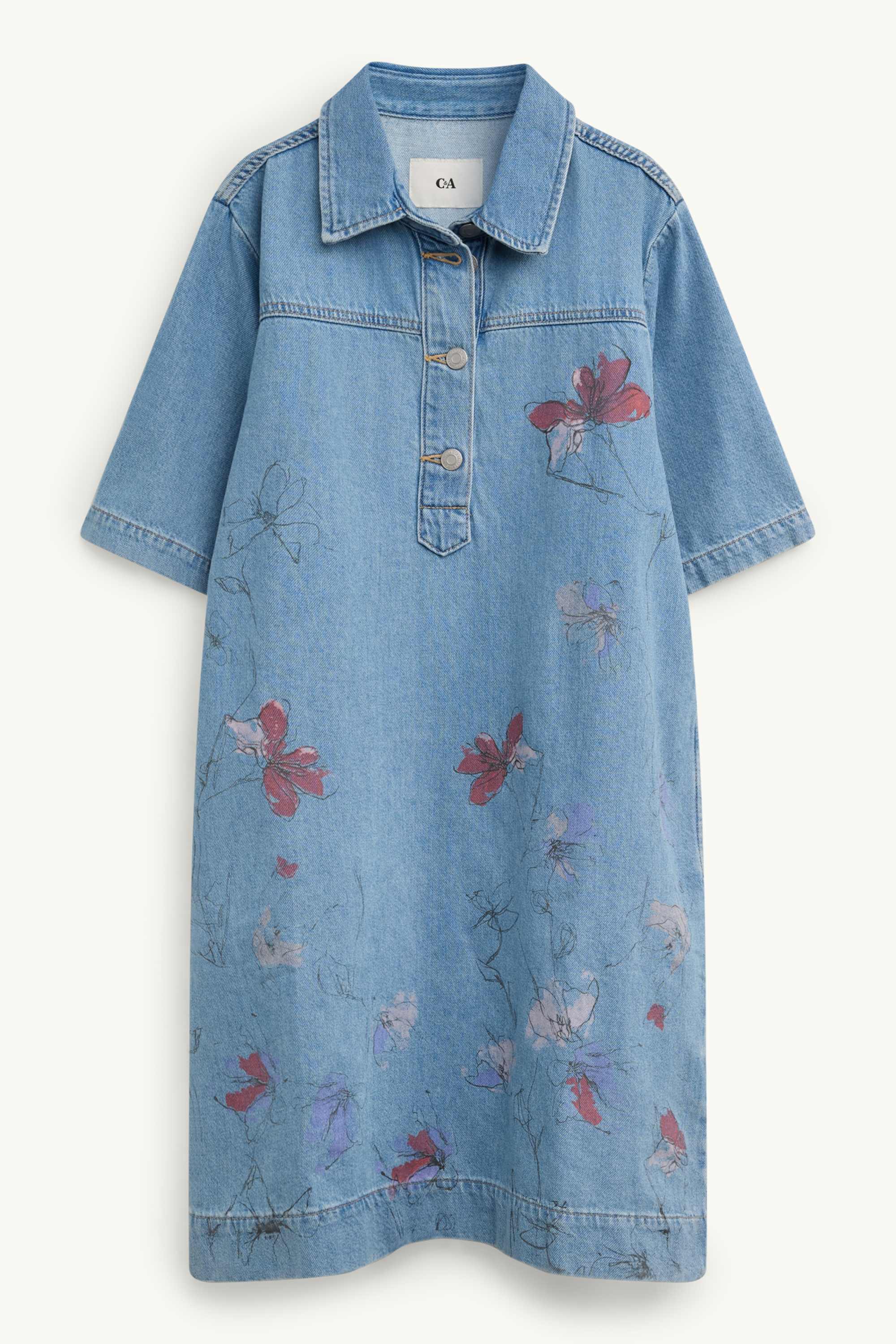 Denim dress - floral blue denim