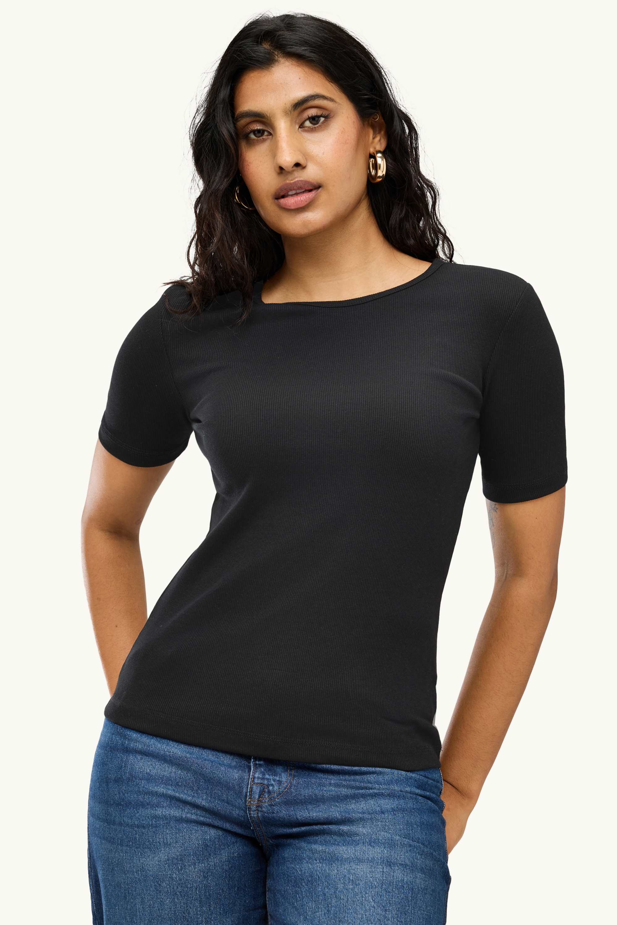 T-shirt - slim fit - ribbed black