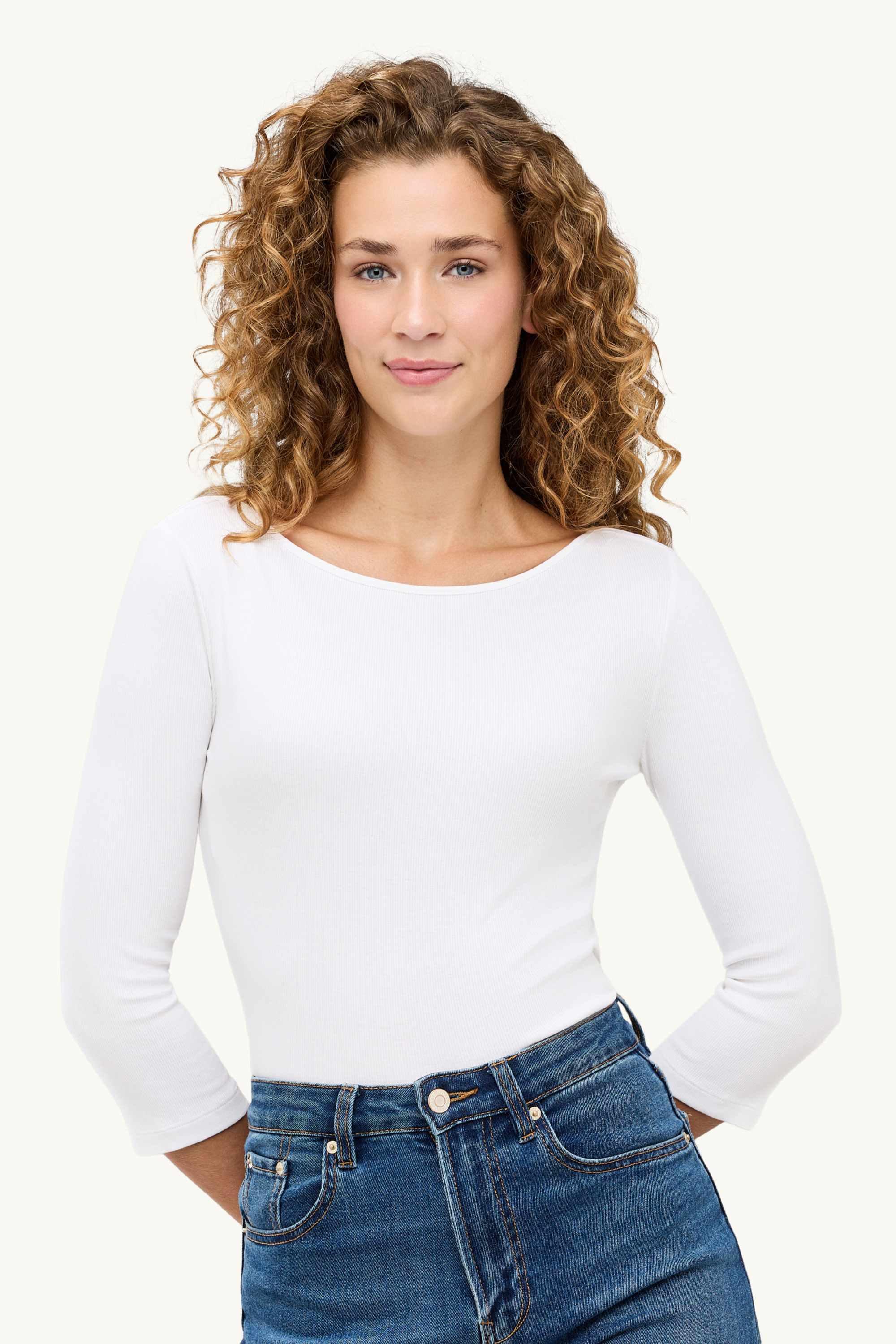 Long sleeve top - slim fit - ribbed white