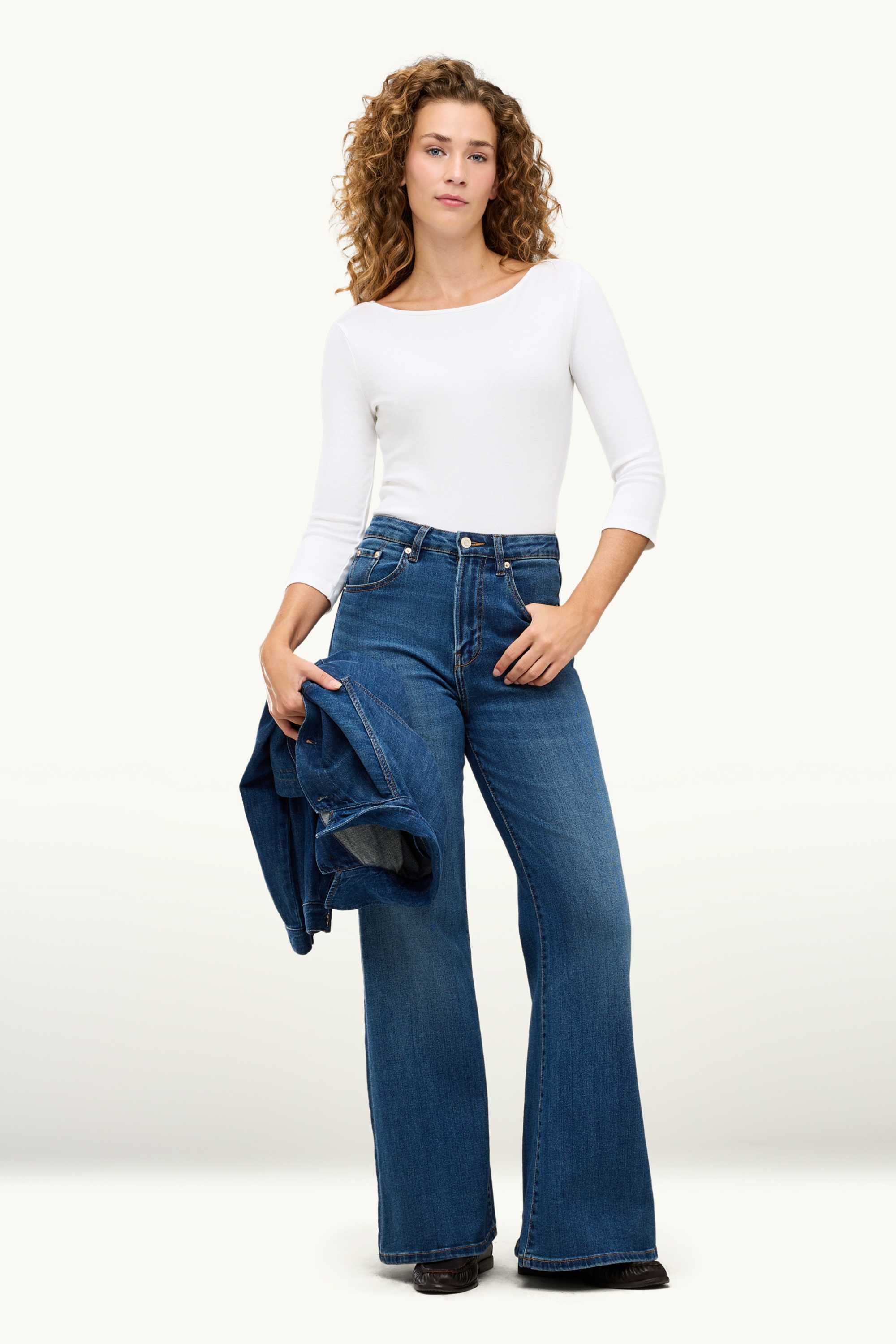 Long sleeve top - slim fit - ribbed white