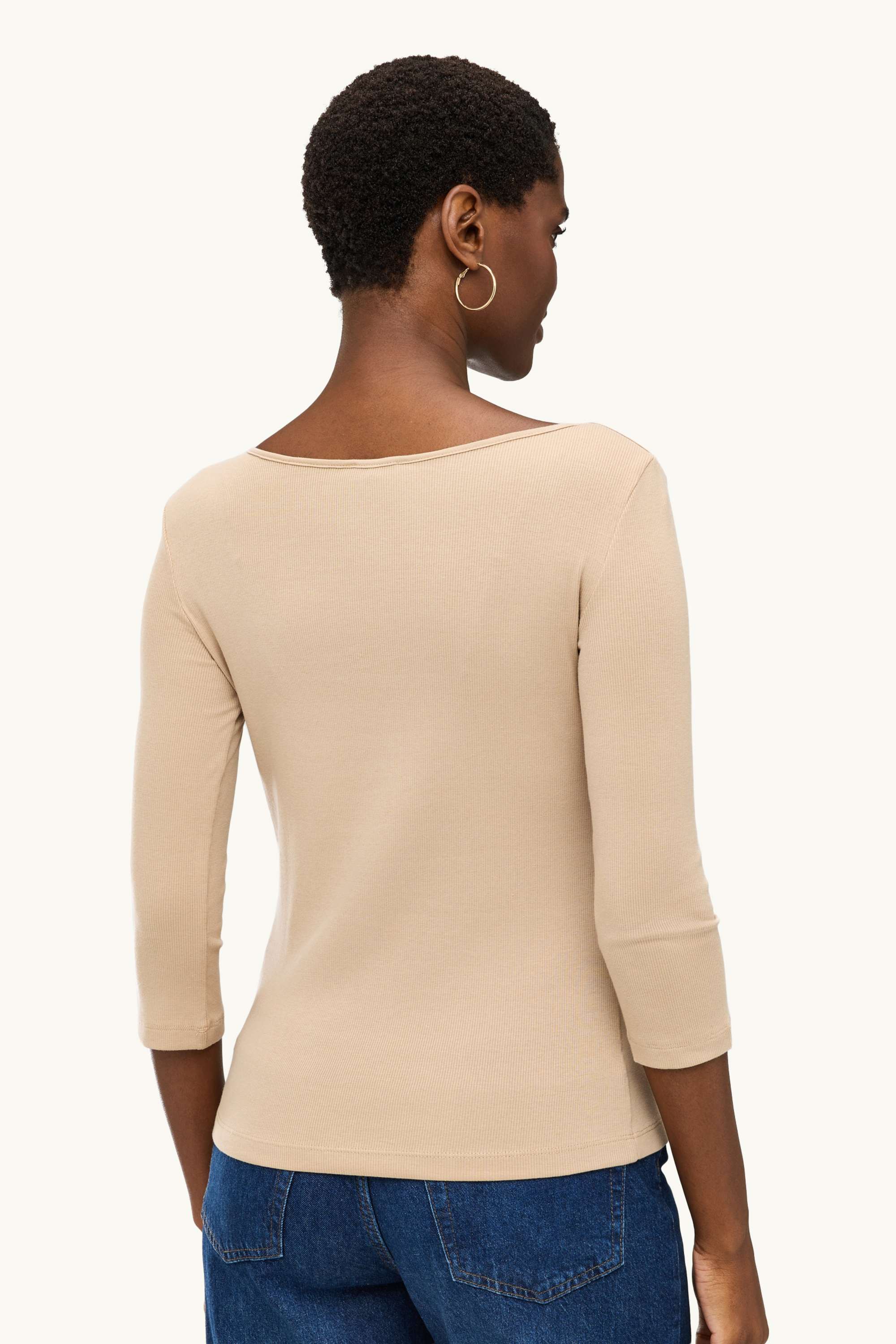 Long sleeve top - slim fit - ribbed nougat coloured