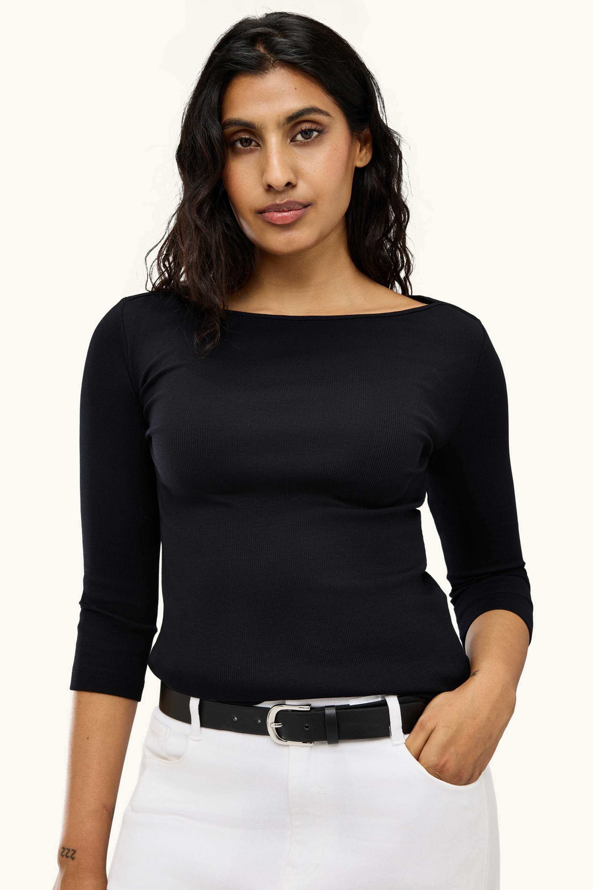 Long sleeve top - slim fit - ribbed black