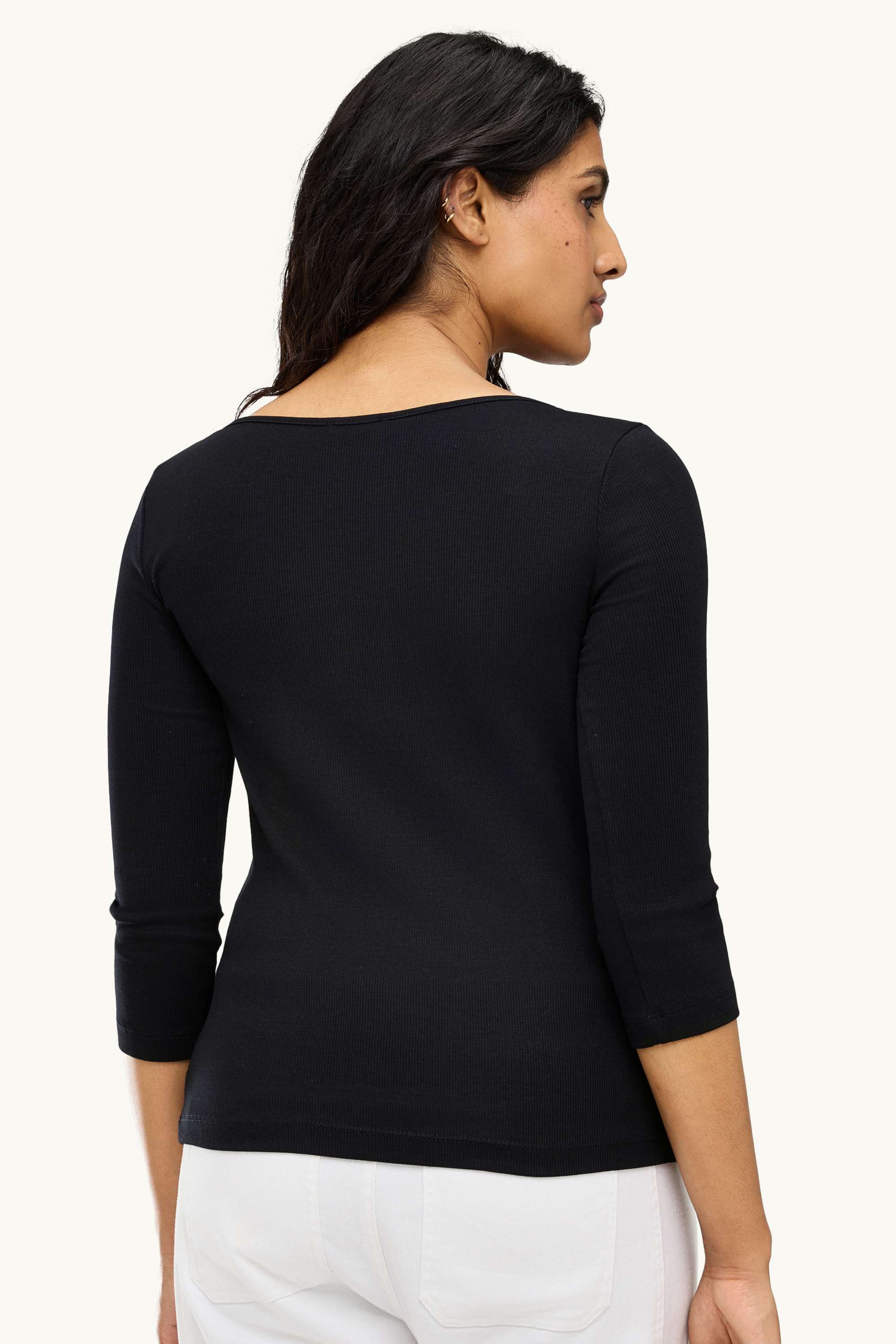 Long sleeve top - slim fit - ribbed black