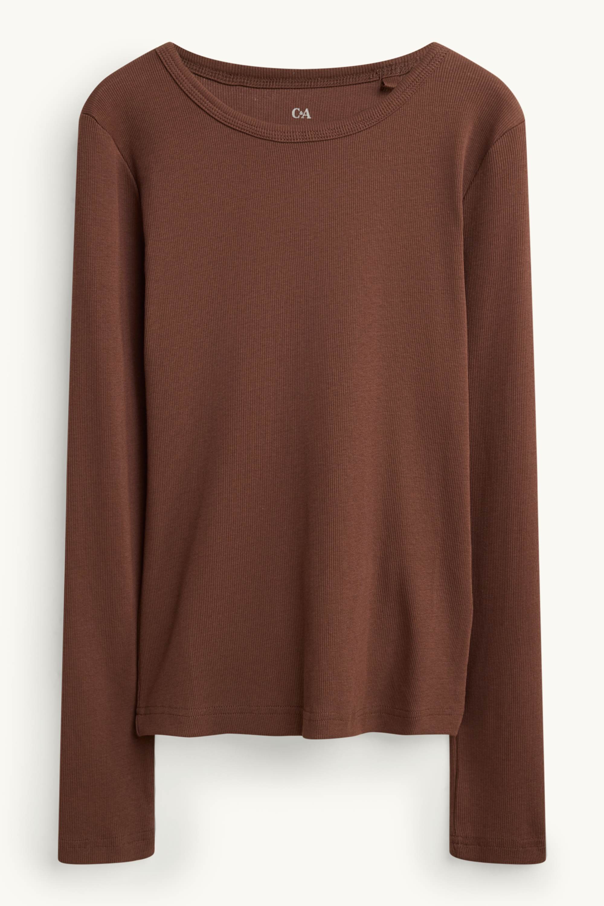 Long sleeve top - slim fit - ribbed brown