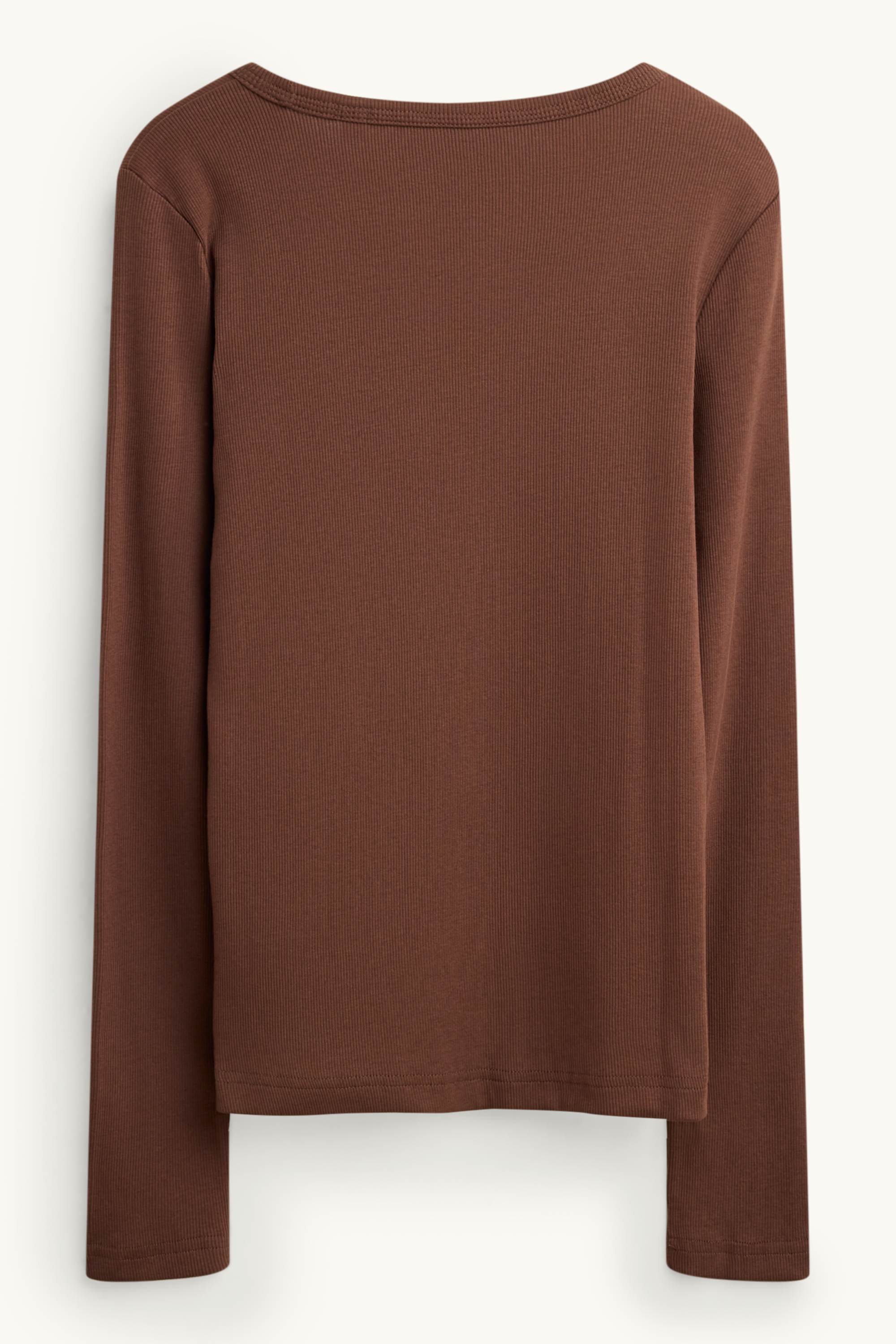 Long sleeve top - slim fit - ribbed brown