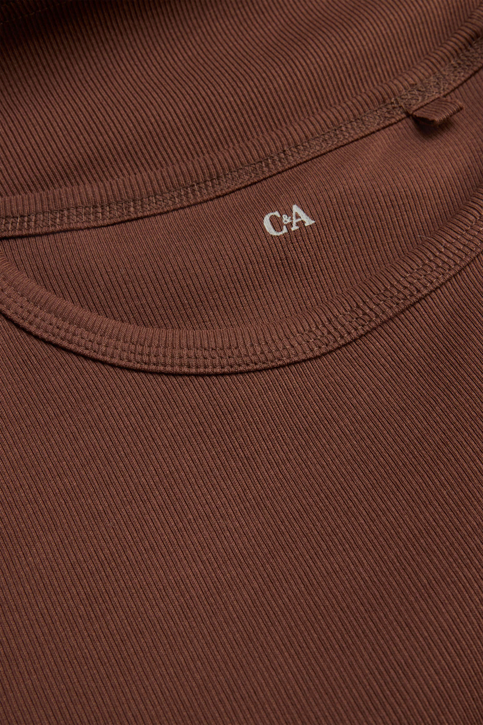 Long sleeve top - slim fit - ribbed brown