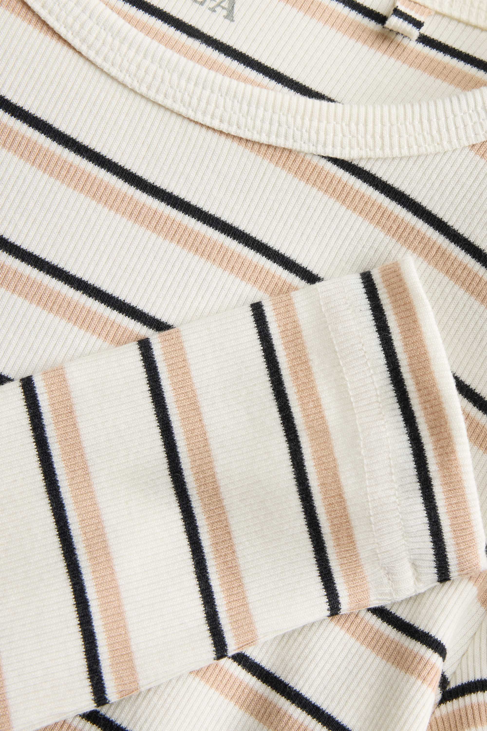 Long sleeve top - slim fit - ribbed - striped creme