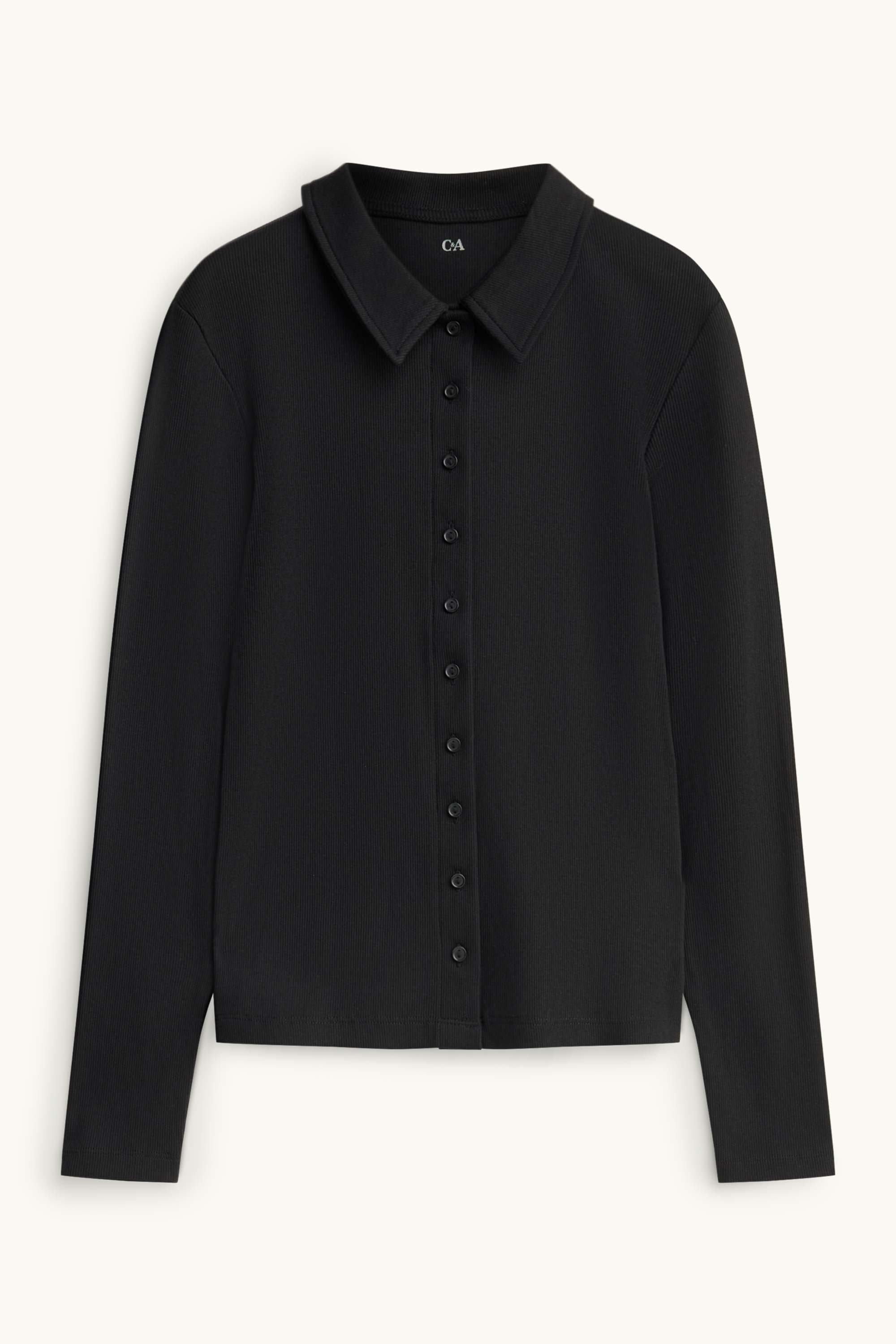 Long sleeve top - regular fit - ribbed black