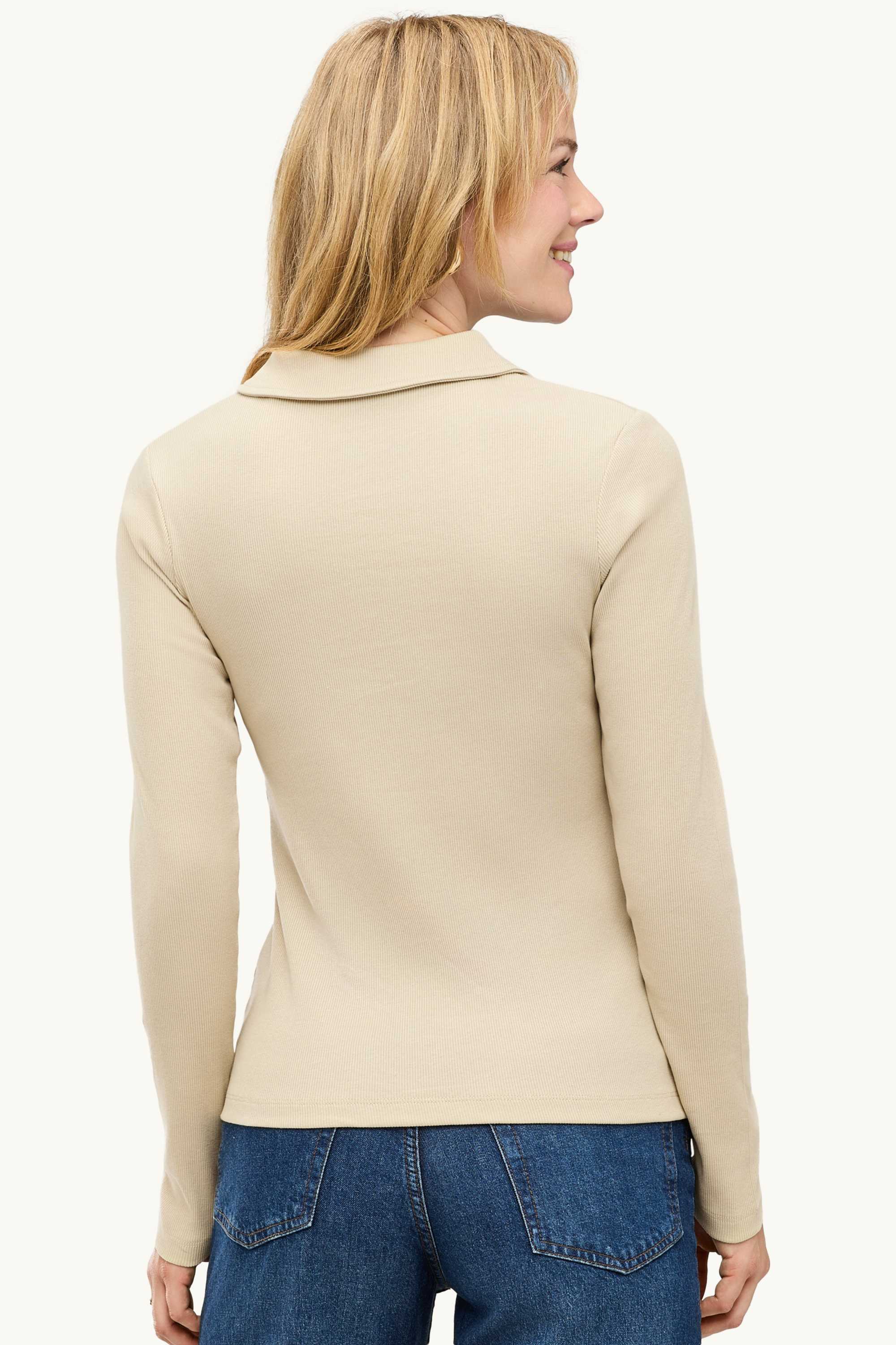 Long sleeve top - regular fit - ribbed beige