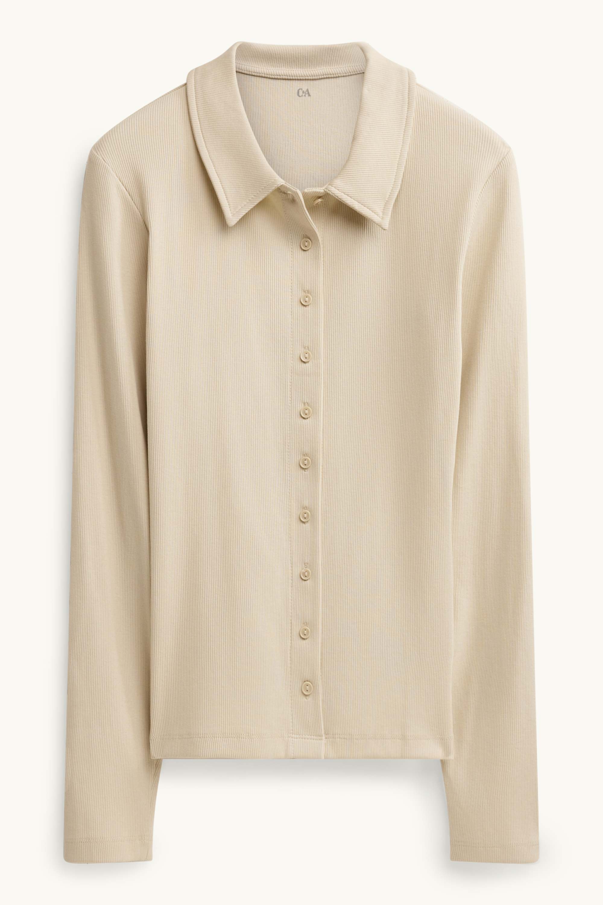 Long sleeve top - regular fit - ribbed beige